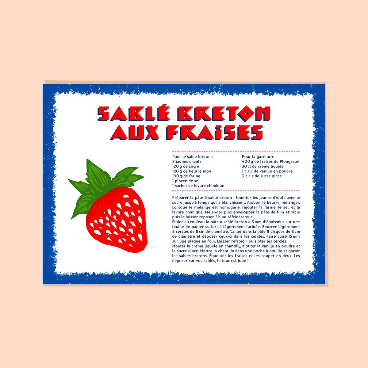 Carte postale recette sablé aux fraises