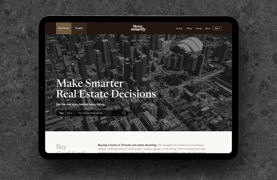 Real estate website displayed on a tablet