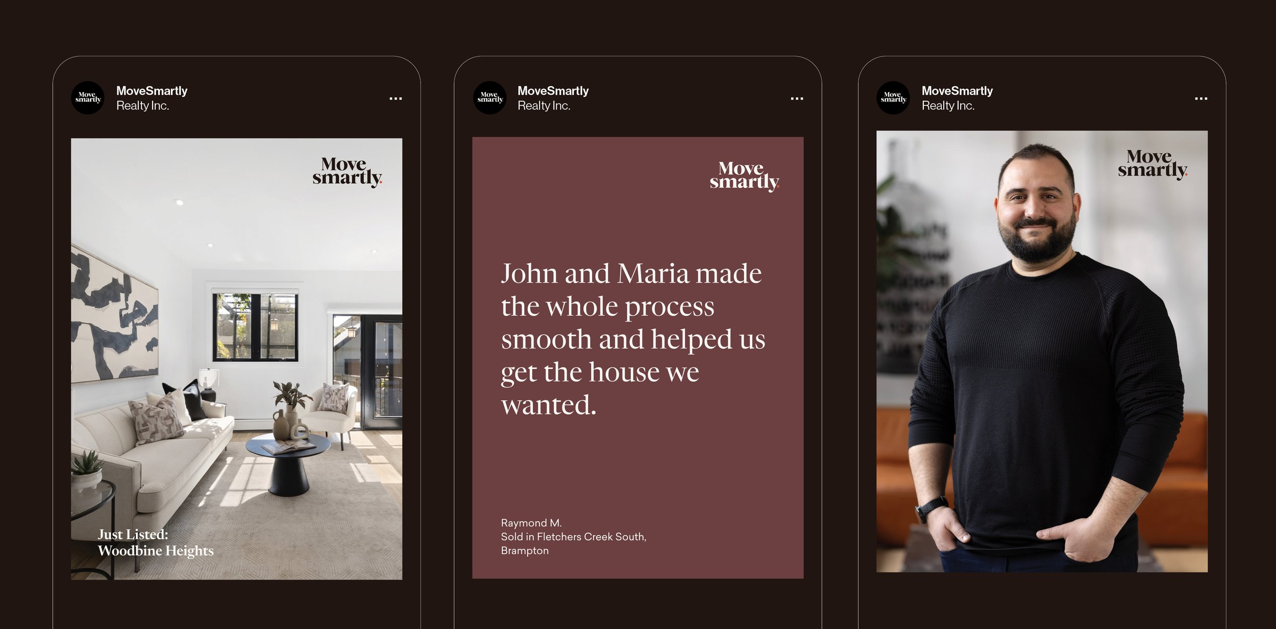 Social media templates featuring listings, testimonials and team members