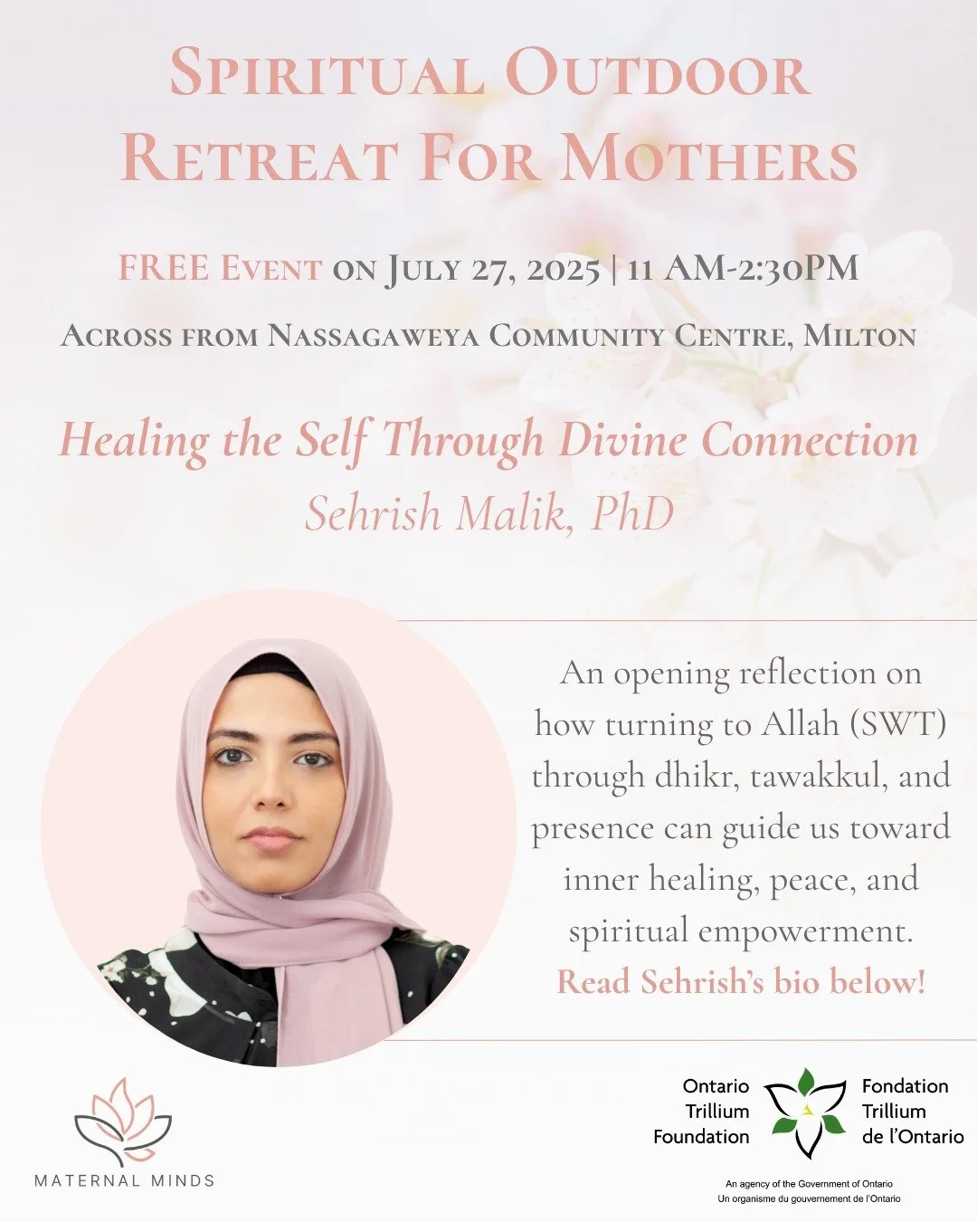 𝗠𝗲𝗲𝘁 𝘁𝗵𝗲 𝗳𝗮𝗰𝗶𝗹𝗶𝘁𝗮𝘁𝗼𝗿𝘀 for our Spiritual Outdoor Retreat! 

Sehrish holds a Ph.D. in Humanities from York University, specializing in gender-based trauma, psychoanalysis, motherhood, and the process of loss and mourning. 

Her inter