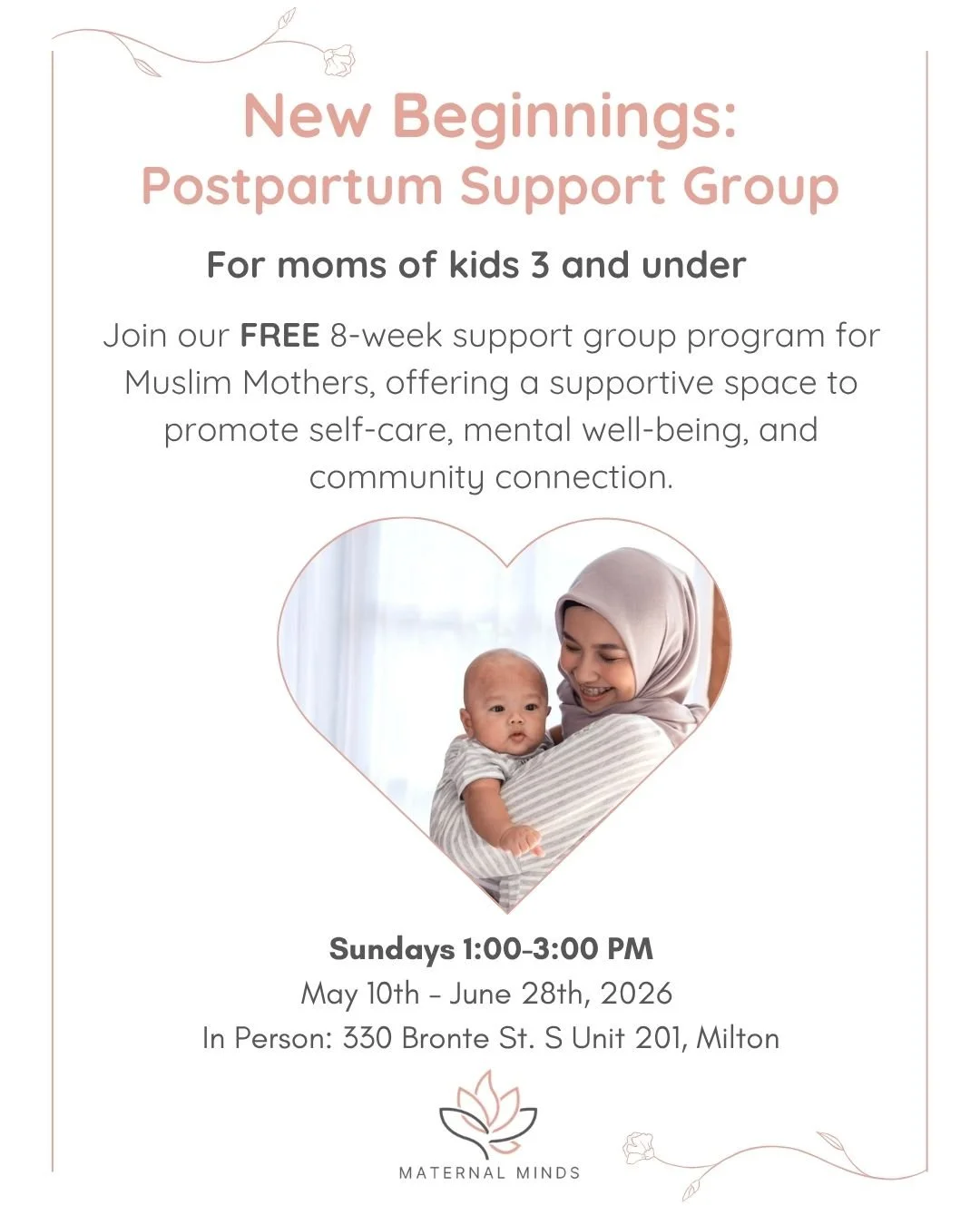Salam! We are excited to announce our upcoming 𝐅𝐑𝐄𝐄 eight-week program - 𝐍𝐞𝐰 𝐁𝐞𝐠𝐢𝐧𝐧𝐢𝐧𝐠𝐬: 𝐏𝐨𝐬𝐭𝐩𝐚𝐫𝐭𝐮𝐦 𝐒𝐮𝐩𝐩𝐨𝐫𝐭 𝐆𝐫𝐨𝐮𝐩.

Register here: https://form.jotform.com/233527576600255

Learn more at: https://www.maternalmin