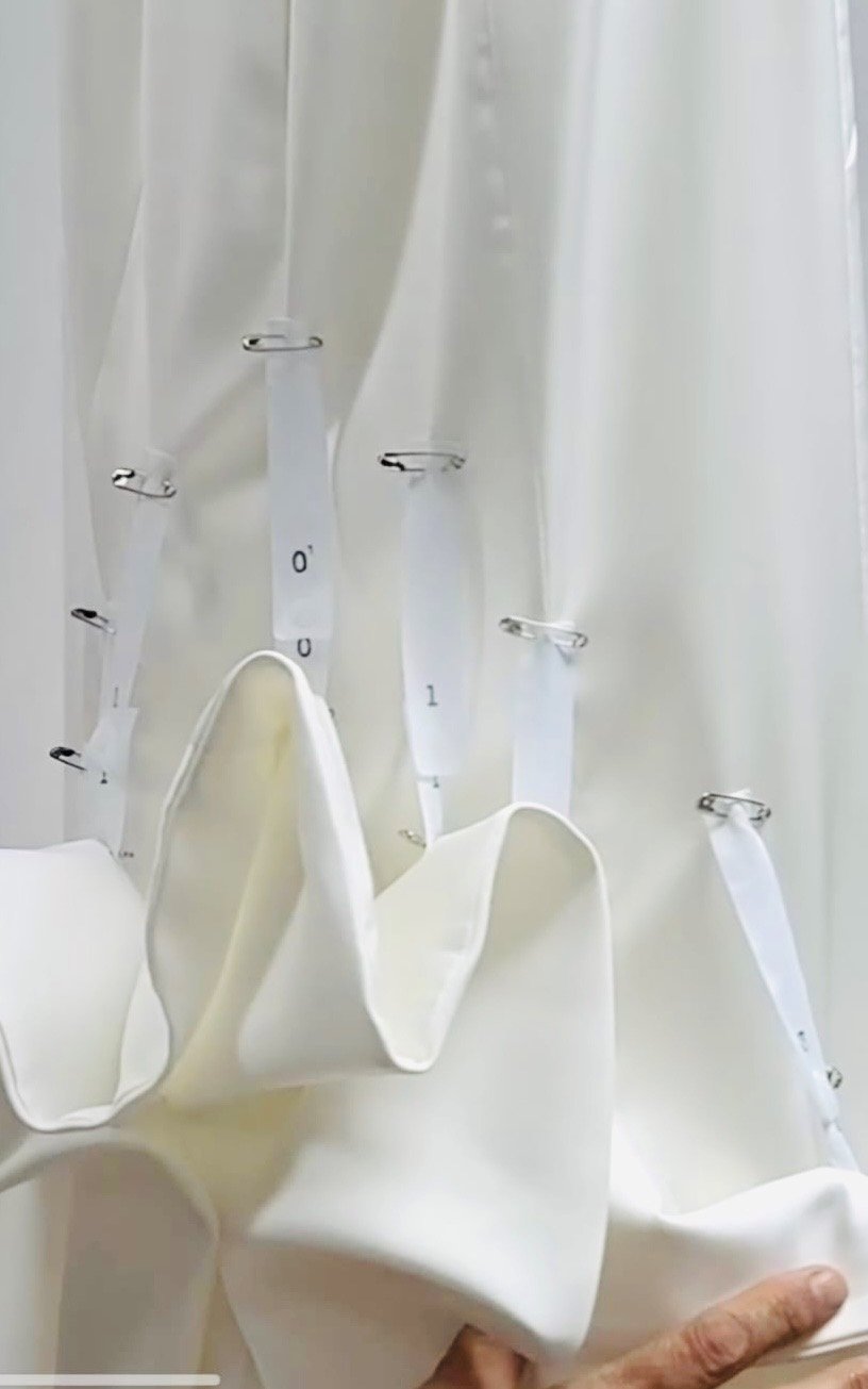 Close up photo of numbered bustle snap straps