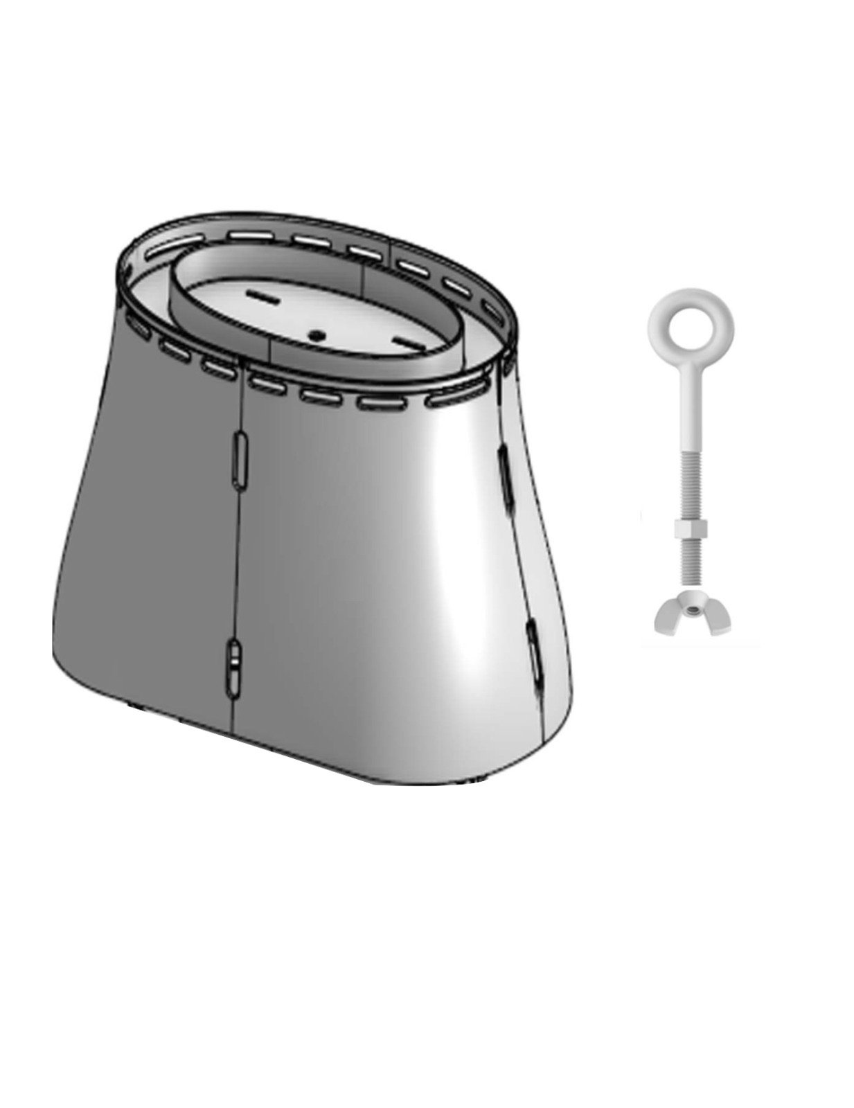 rendering photo of a hanging dress form with the parts that come with it