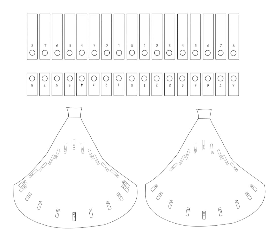 photo rendering of numbered bustle snap straps
