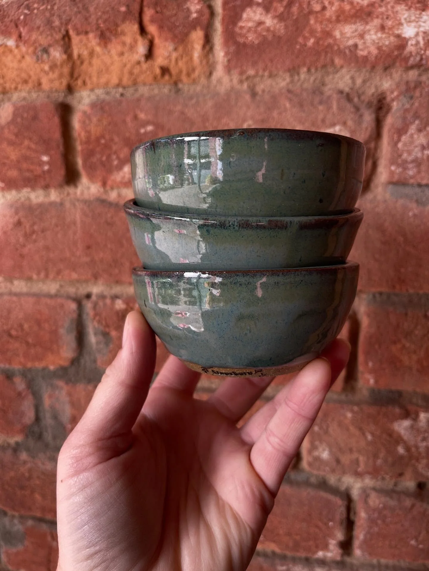 One can never have too many tiny bowls, right? 

Fresh out of the kiln, my favorite glaze: Mediterranean Mist 

#stoneborn #stonebornpotteryandflowerfarm #potterystudio