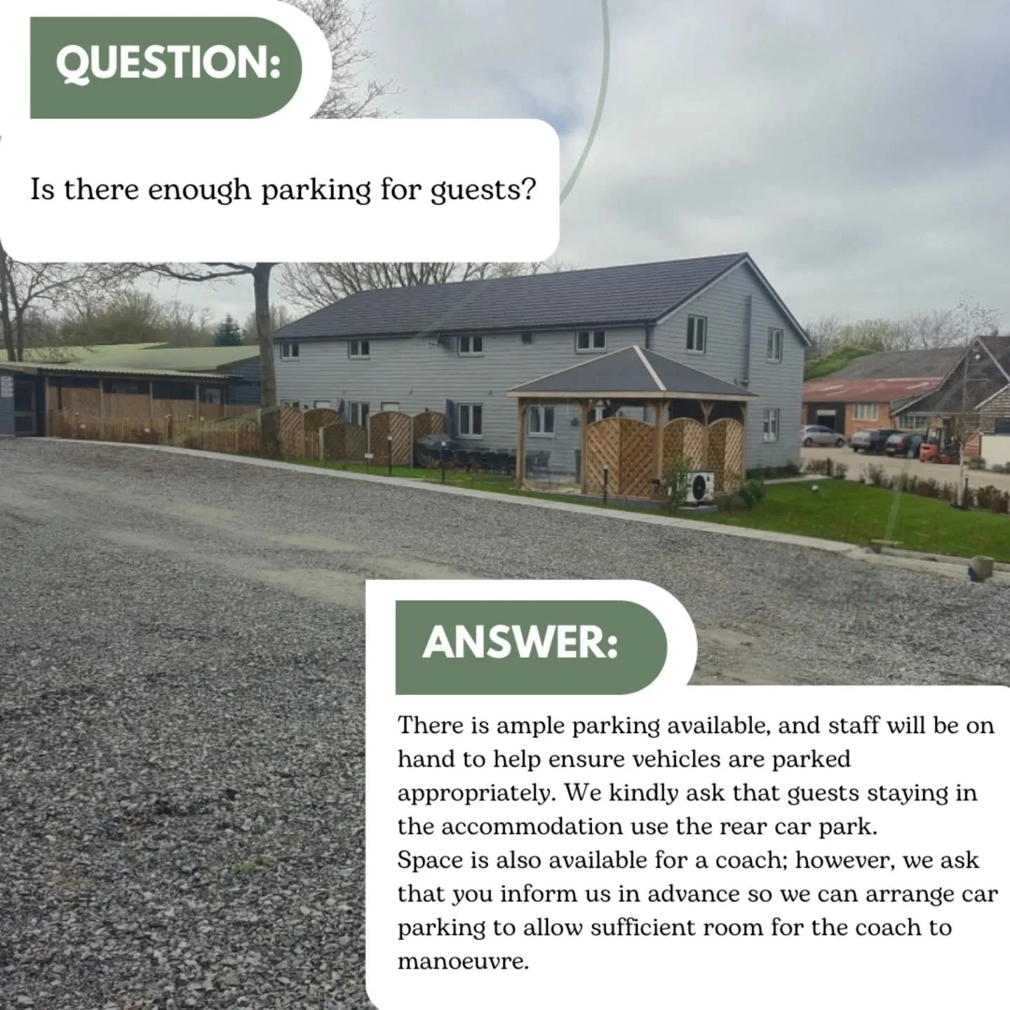 Plenty of parking&nbsp;✔️&nbsp;Friendly staff on hand&nbsp;✔️&nbsp;Stress-free arrival&nbsp;✔️

If you&rsquo;re staying with us, just head to the rear car park&nbsp;🚗
Bringing a coach? No problem&mdash;just let us know in advance so we can make spac