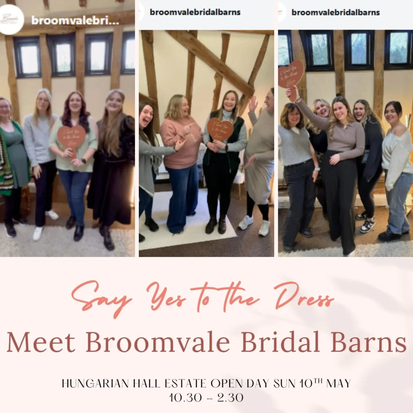 Follow in the footsteps of three of our beautiful brides&nbsp;🤍✨

Book your appointment with Broomvale Bridal Barns and discover a stunning collection that might just have you saying&nbsp;yes to the dress&nbsp;💍

Join us at Hungarian Hall Estates W