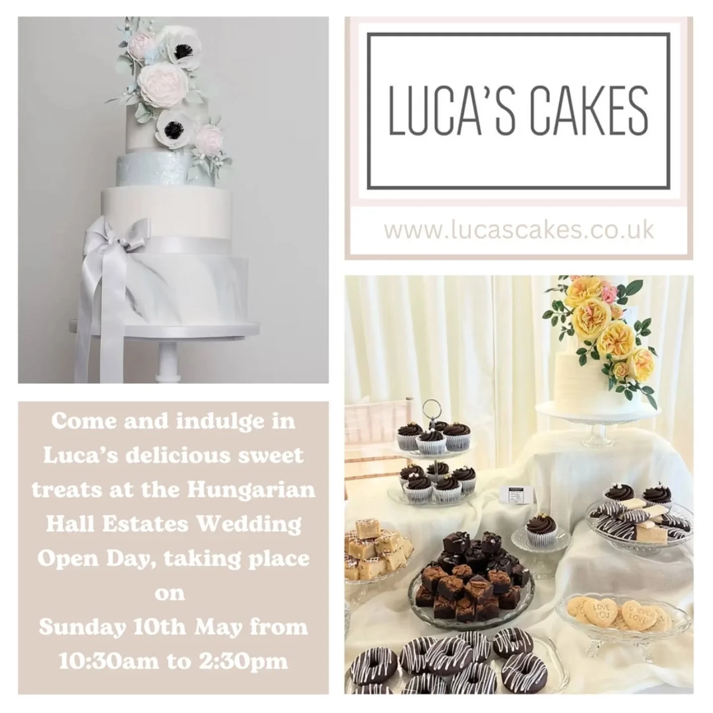 Join us for a truly special day at the Hungarian Hall Estates Wedding Open Day on Sunday 10th May from 10:30am &ndash; 2:30pm&nbsp;✨

We&rsquo;re so excited to have Luca&rsquo;s Cakes showcasing a beautiful selection of his incredible cakes &amp; swe