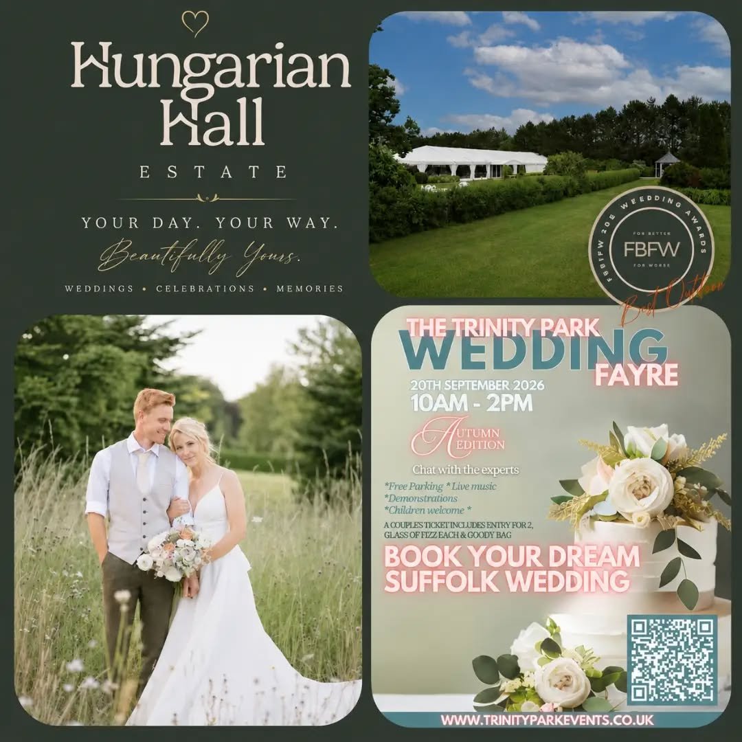 ✨&nbsp;Planning your dream wedding? Come and meet us at The Trinity Park Wedding Fayre!&nbsp;🤍

We're excited to be exhibiting at one of Suffolk's biggest wedding fairs, giving you the chance to discover everything Hungarian Hall Estate has to offer