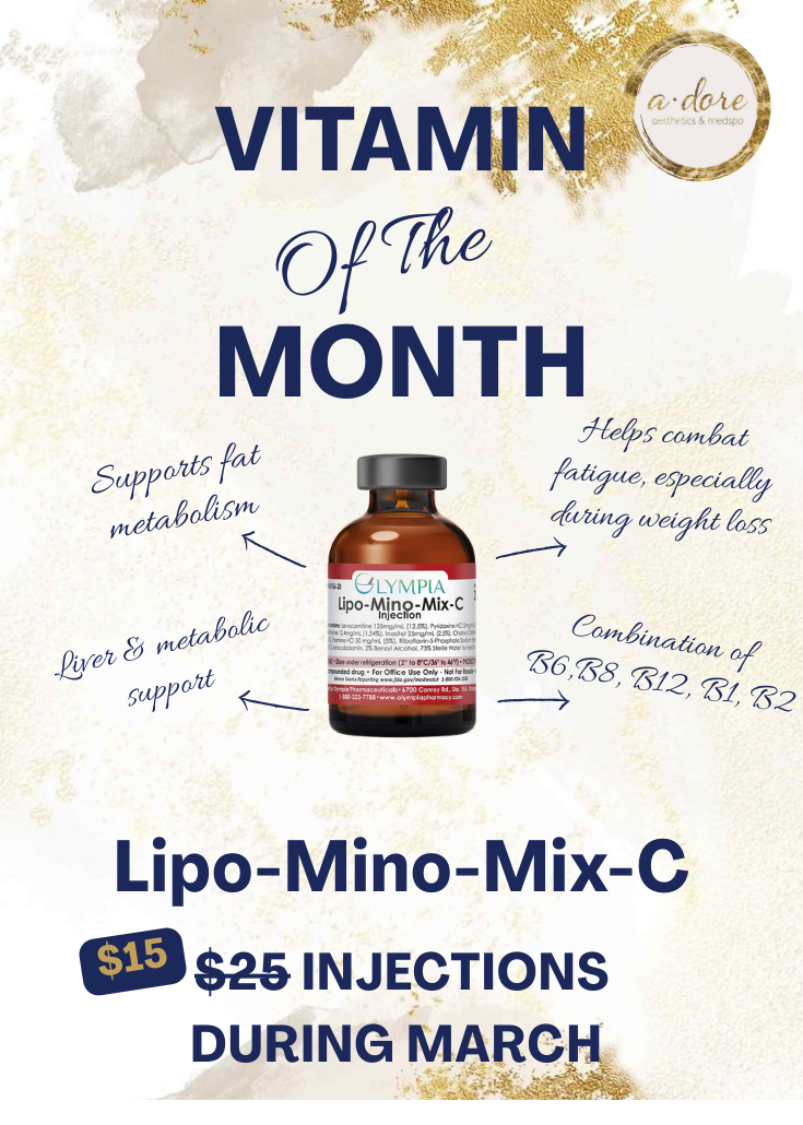 Lipo-Mino Vitamin injection featured as vitamin of the month at a.dore aesthetics & medspa