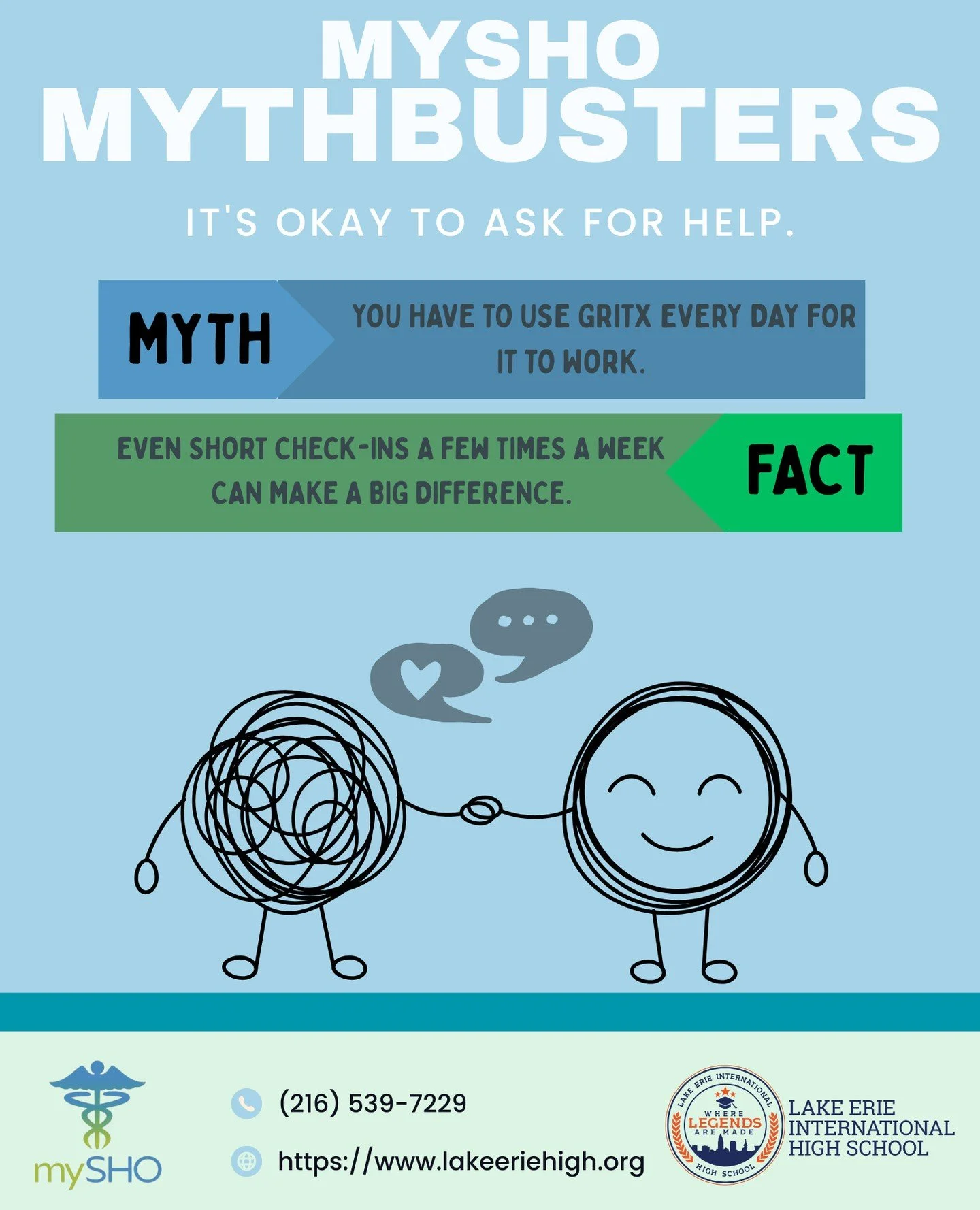 A healthy mind builds a strong future. π At Lake Erie International High School, we’ve teamed up with mySHO and GRITx to give students round-the-clock access to mental health resources. From coping skills to supportive conversations, students