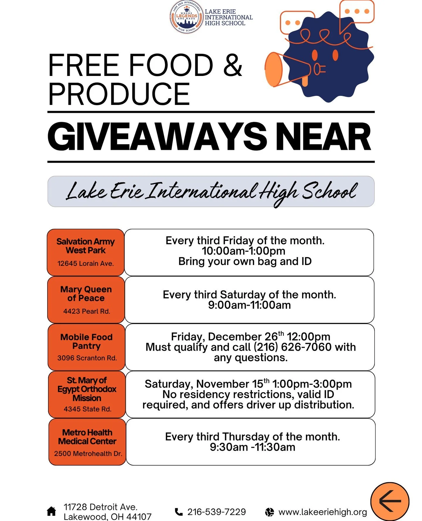 With the holidays around the corner, we know it can be a challenging time for many families. To help, here are several locations across Greater Cleveland offering fresh groceries and support for our community. 💙🧡

📍 Food &amp; Produce Giveaway Loc