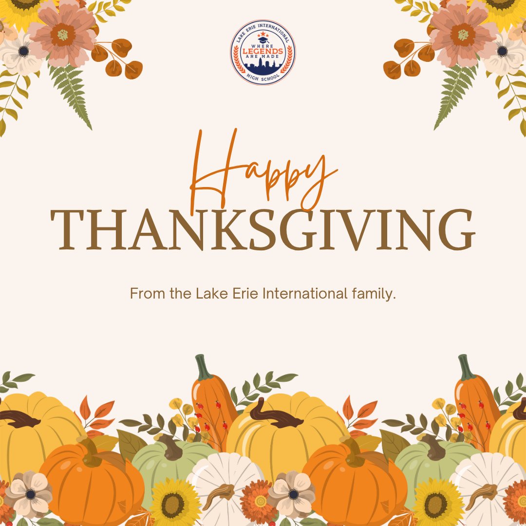 From our Lake Erie International family to yours &mdash; happy Thanksgiving! Let&rsquo;s carry gratitude beyond the holiday. 🦃⁠
⁠
#LakeEriePride #ThankfulTogether #HappyThanksgiving