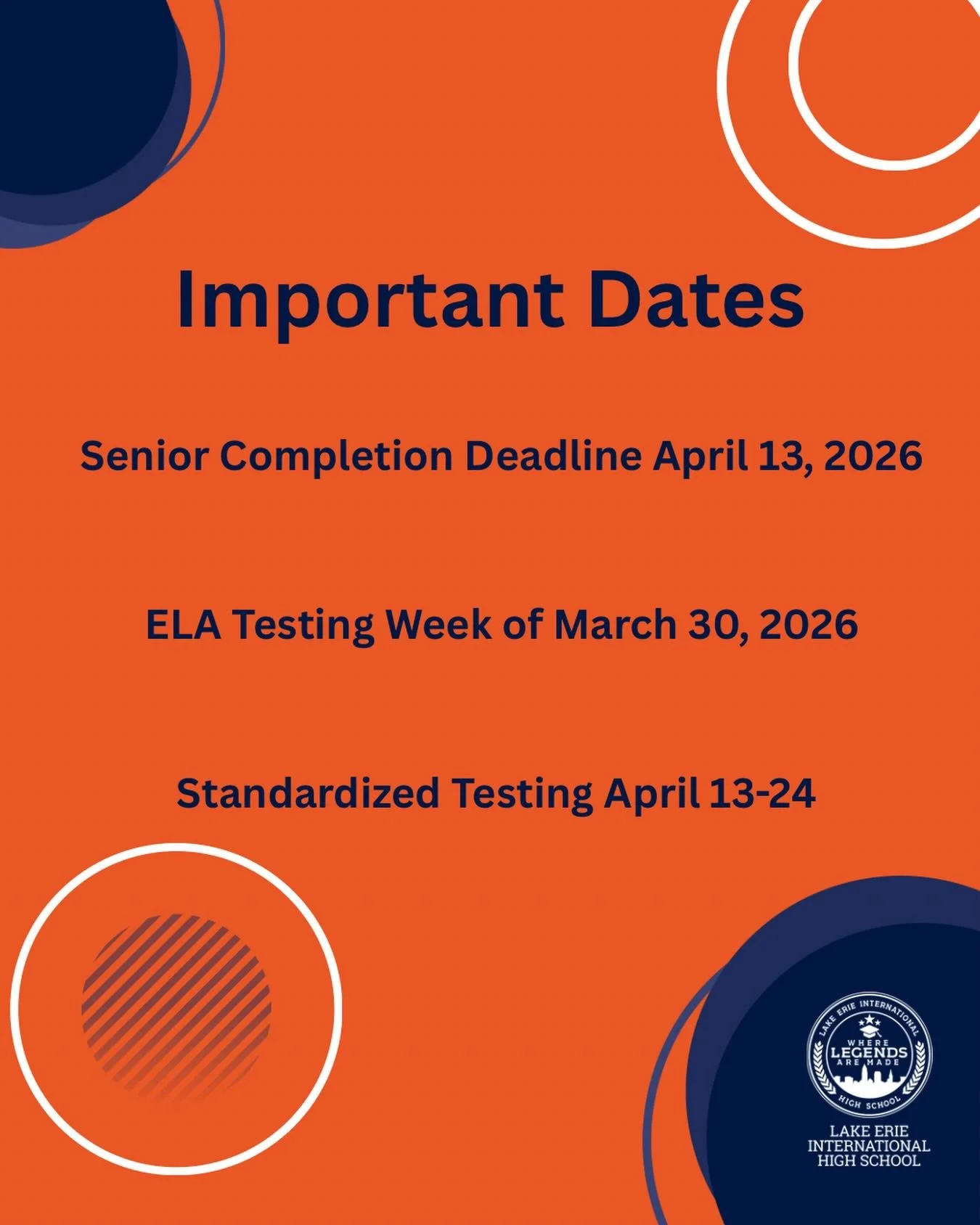 Upcoming important dates for our scholars!