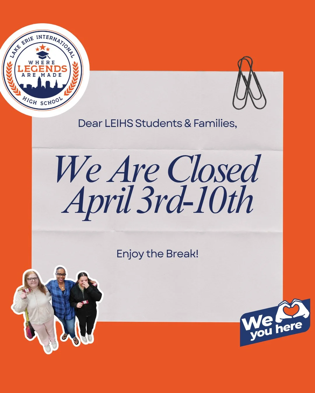 Enjoy a well-deserved break, LEIHS family! 🌷✨⁠
We&rsquo;ll see you back and ready to learn on April 13th! 📚💙 #WeLoveYouHere
