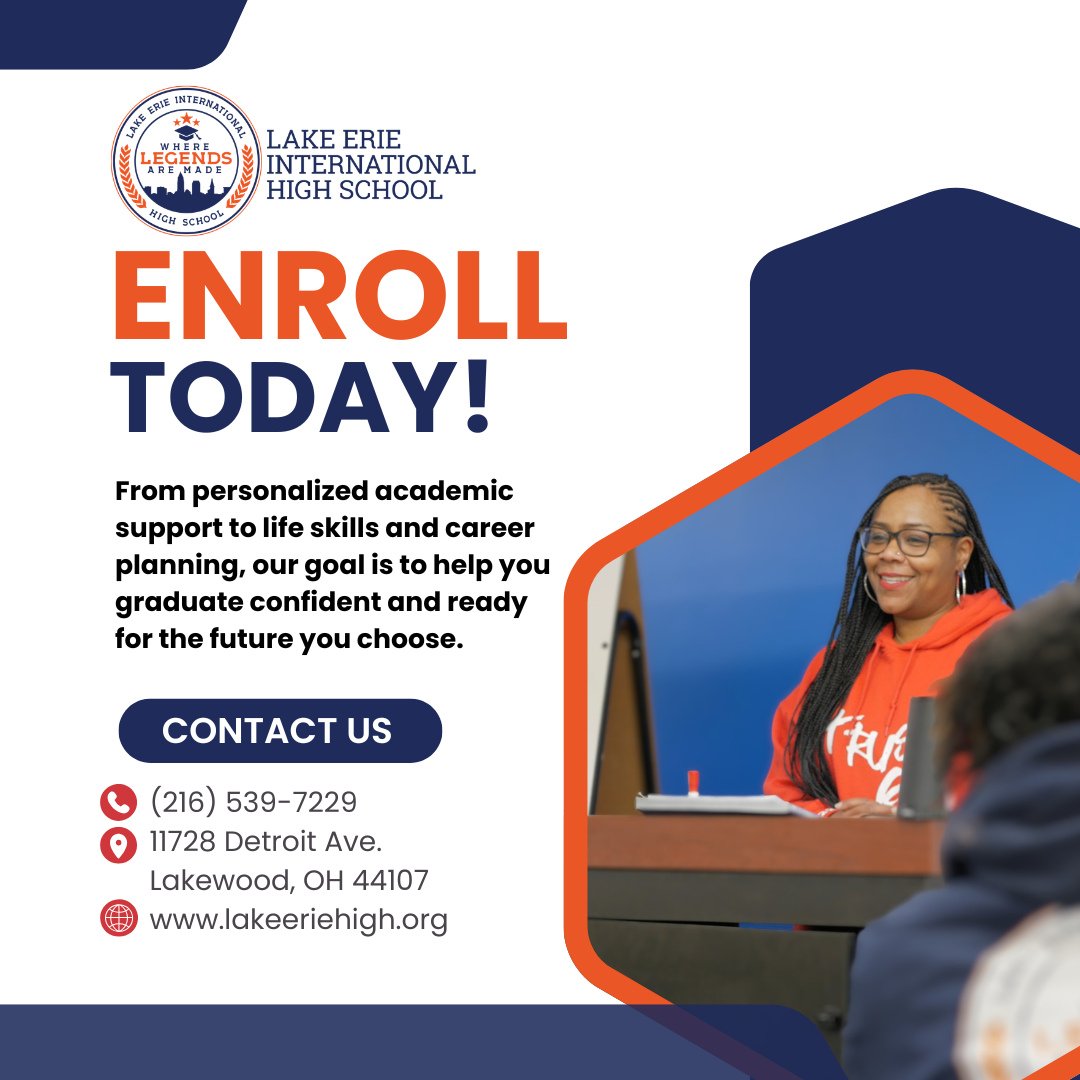 Today&rsquo;s the Day to Enroll! 🎓⁠
From personalized academic support to life skills and career planning, LEIHS is here to help you graduate confident and ready for the future YOU choose.⁠
⁠
📞 (216) 539-7229⁠
📍 11728 Detroit Ave., Lakewood, OH 44