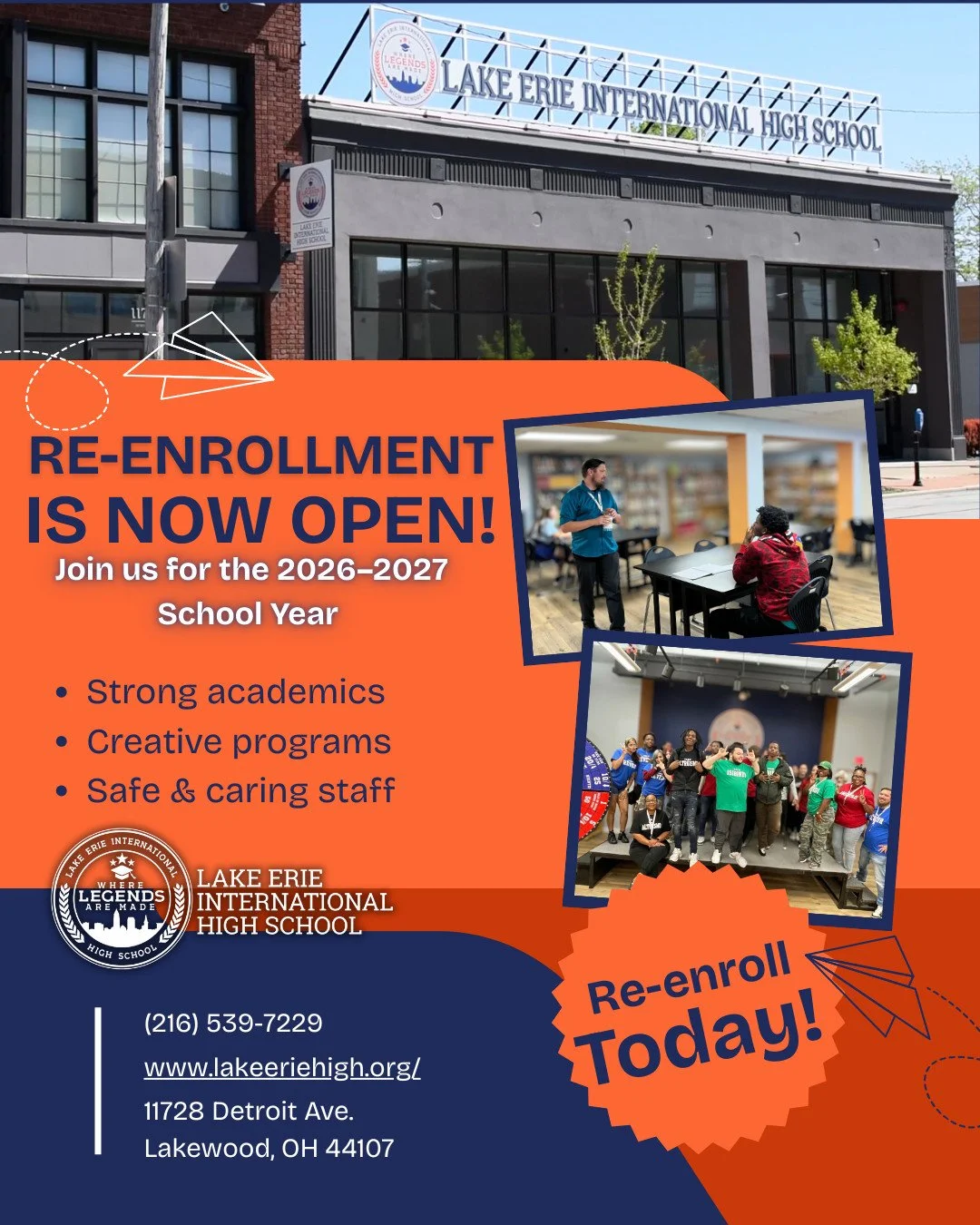 🎓 Re-Enrollment is NOW OPEN at Lake Erie International High School for the 2026/2027 School Year!⁠
Secure your Scholars spot and get ready for another year of exploring, creating, and shining ✨💡⁠
📞 Call (216) 539-7229 for more info!
