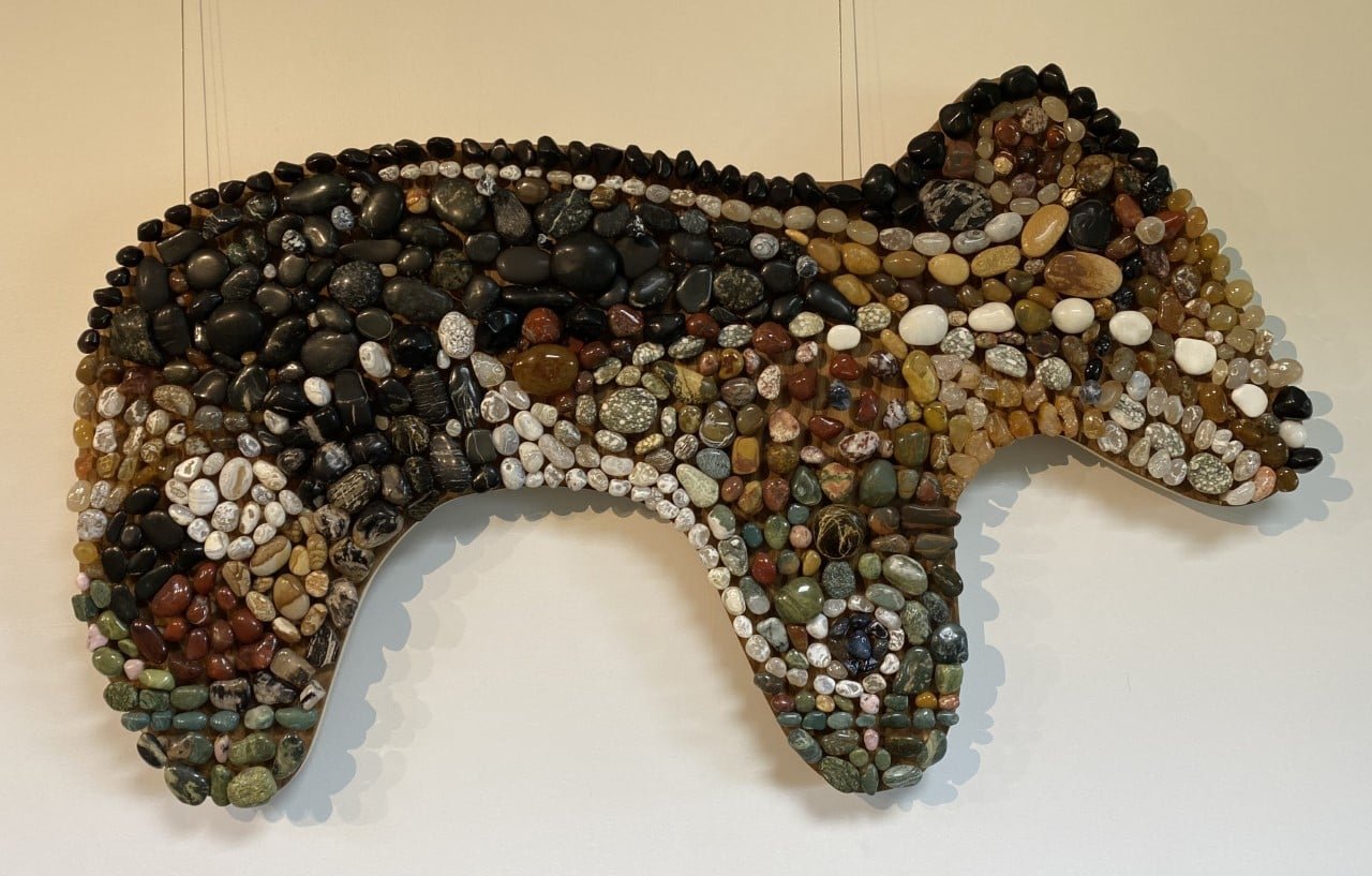   "Resolute, The Great Bear Mosaic" by David Barland-Liles is made from various polished stones on a wood cutout modeled after the park's Great Bear mound.  