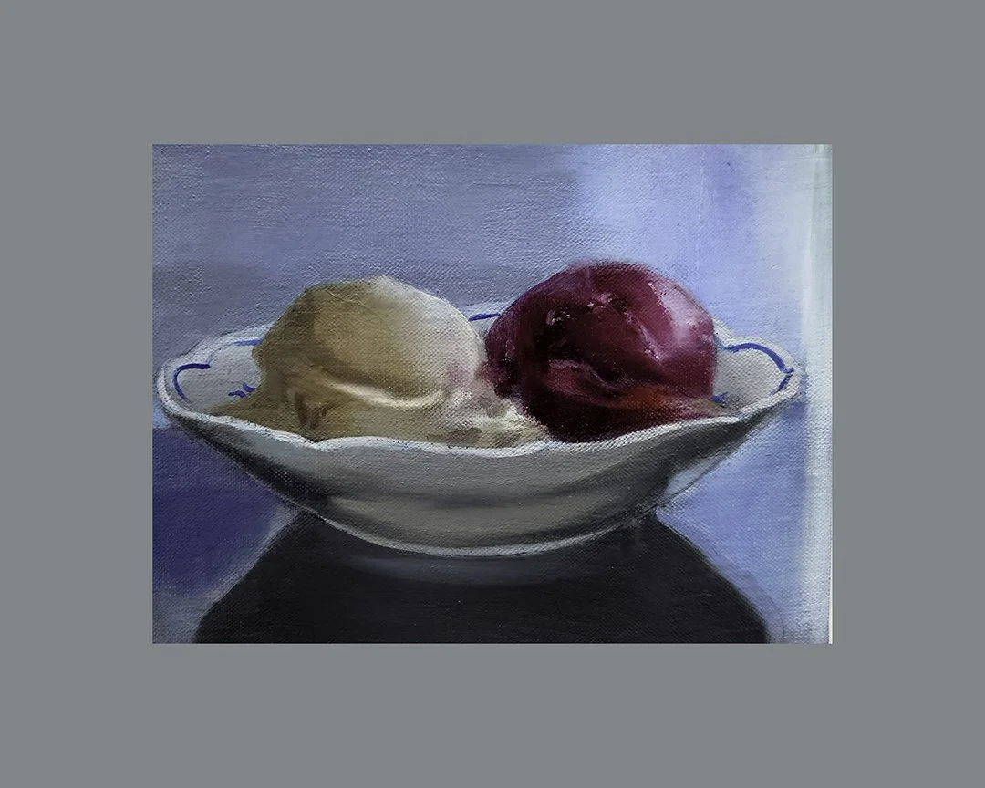 246. Hazelnut and Raspberry ice cream in blue and white porcelain (Haselnuss- und Himbeereis in Zwiebelmuster Porzellan)