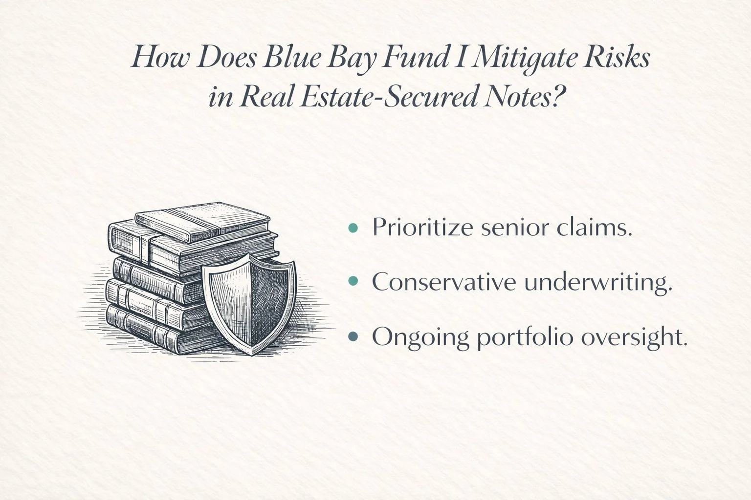 Accredited investor risk control techniques applied to real estate secured notes by Blue Bay Fund I