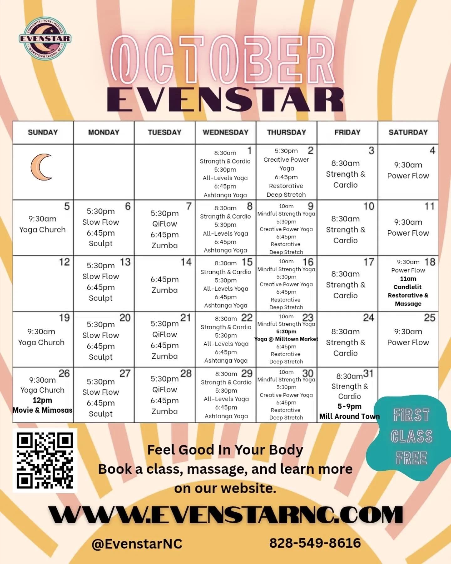 This month at Evenstar, let's feel good in our bodies. 

We've got new classes, new teachers, and special events in bold!