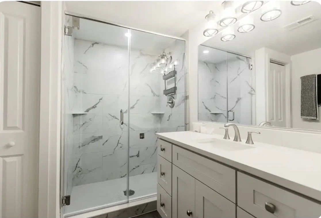 Full bathroom with standup shower in basement 