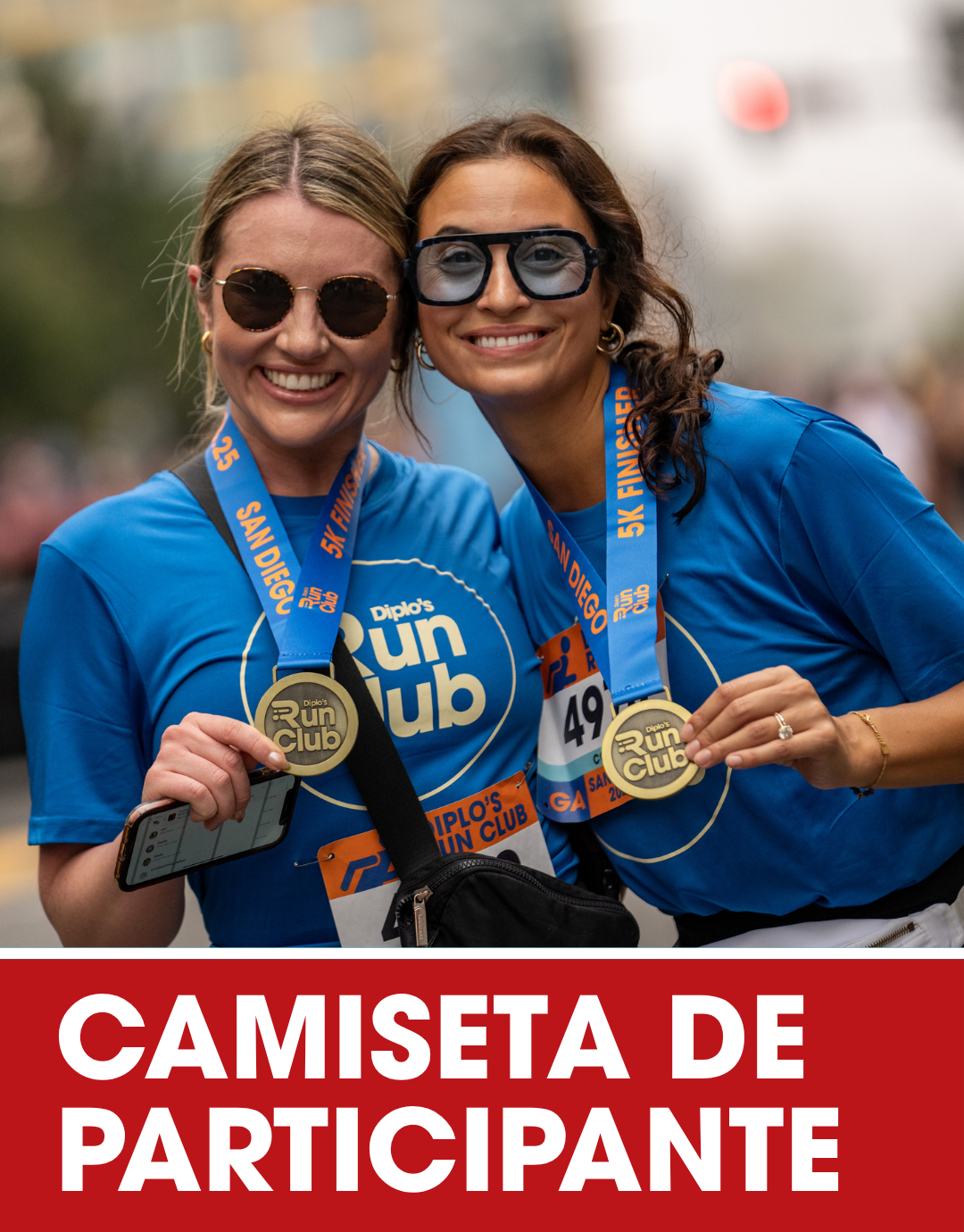 blue T-shirt with logos for Diplo's Run Club