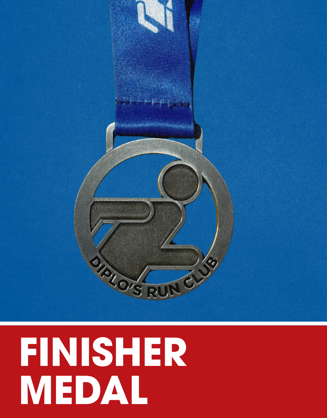 Gold finisher medal with black center and green ribbon, engraved with 'Diplo's Run Club'