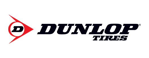 Dunlop Tires logo with a red and white emblem and the text 'DUNLOP TIRES' in bold black letters.