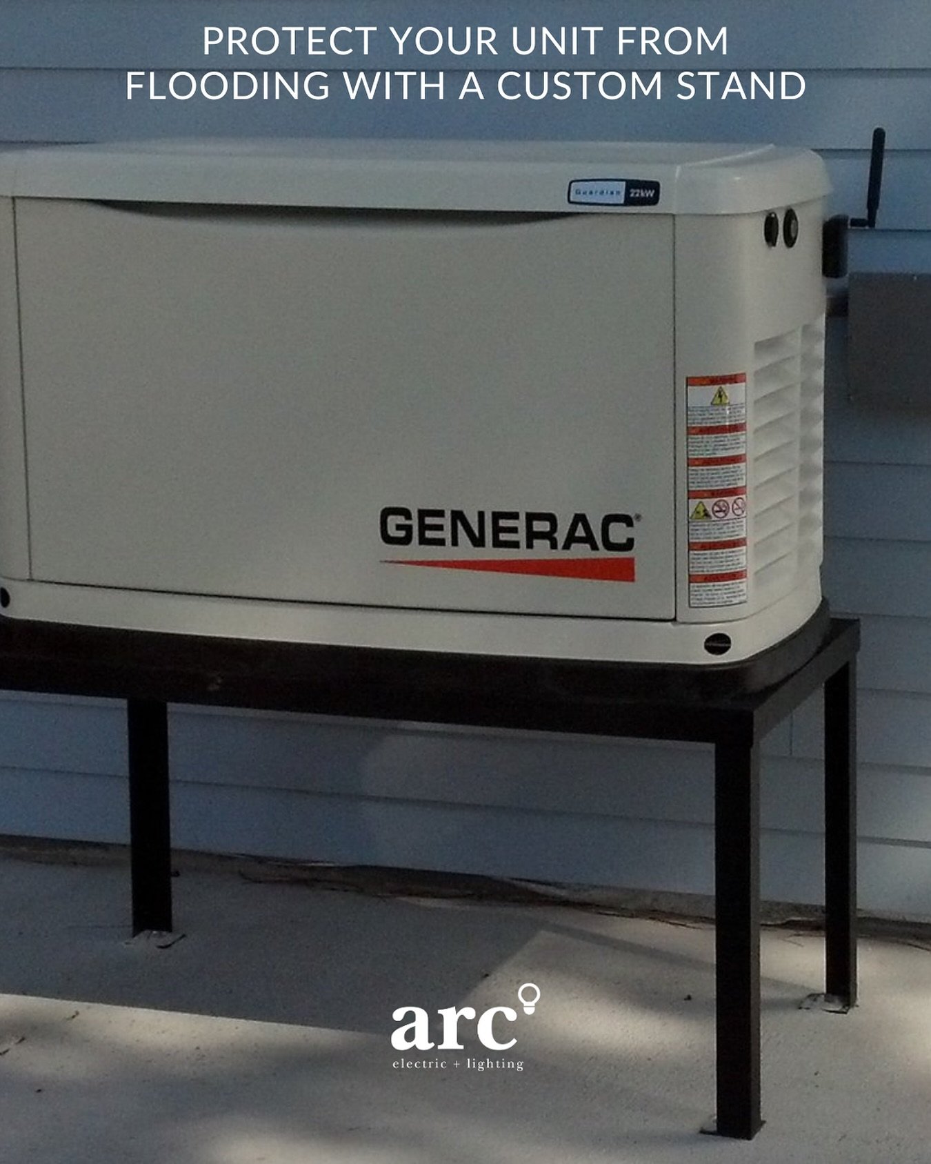 flooding in your area? no problem.  arc electric + lighting offers standard and custom stands up to 6 feet for your standby generator. we recognize this is a large investment and we want to do what we can to help you protect it. 💪🏼 arcnotark.com
.
