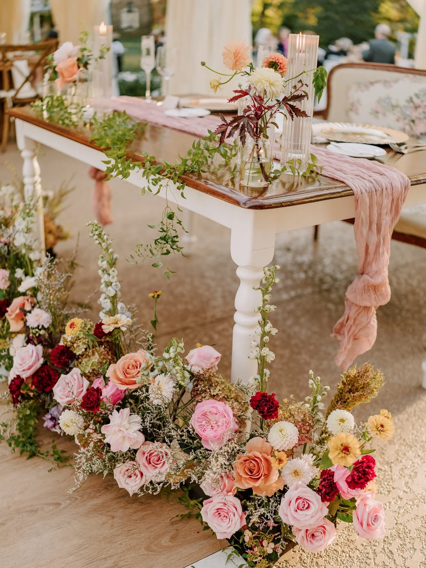 Flower lovers, gather round. These florals deserve their own spotlight. Waverly Flower Co created the most breathtaking arrangements for Abby and Tom&rsquo;s wedding at the Anthony Wayne House. Dusty rose, olive green, ivory, cream, and champagne all