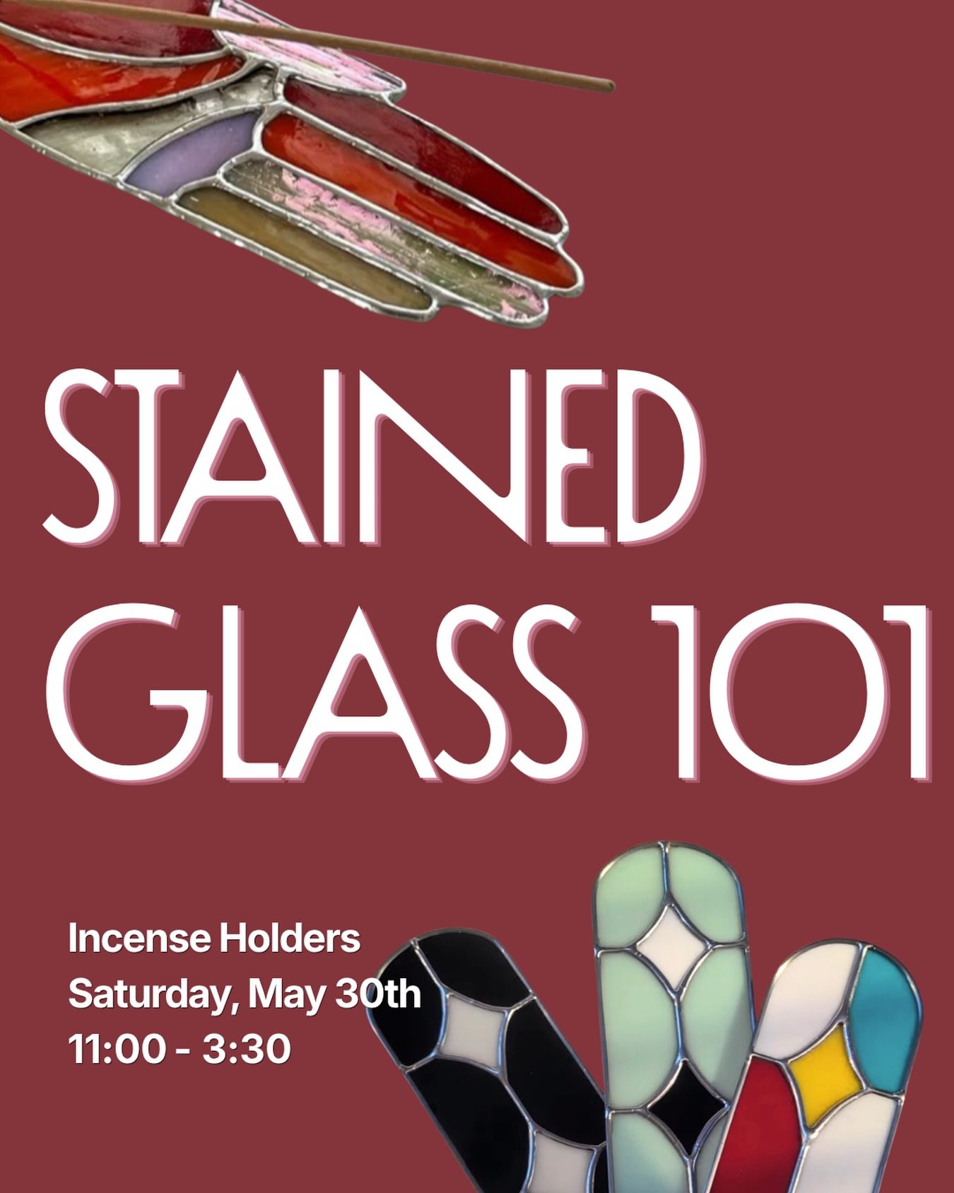 🪐👽Stained Glass 101: Incense Holders- Hand or Celestial Pattern

Saturday, May 30, 2026
11:00 AM - 3:30 PM

🎟️ in bio 

Get cosmic. Stay grounded. 

The Stained Glass 101 is a slower, cozier 4.5 hour intro to the full stained glass process: cuttin