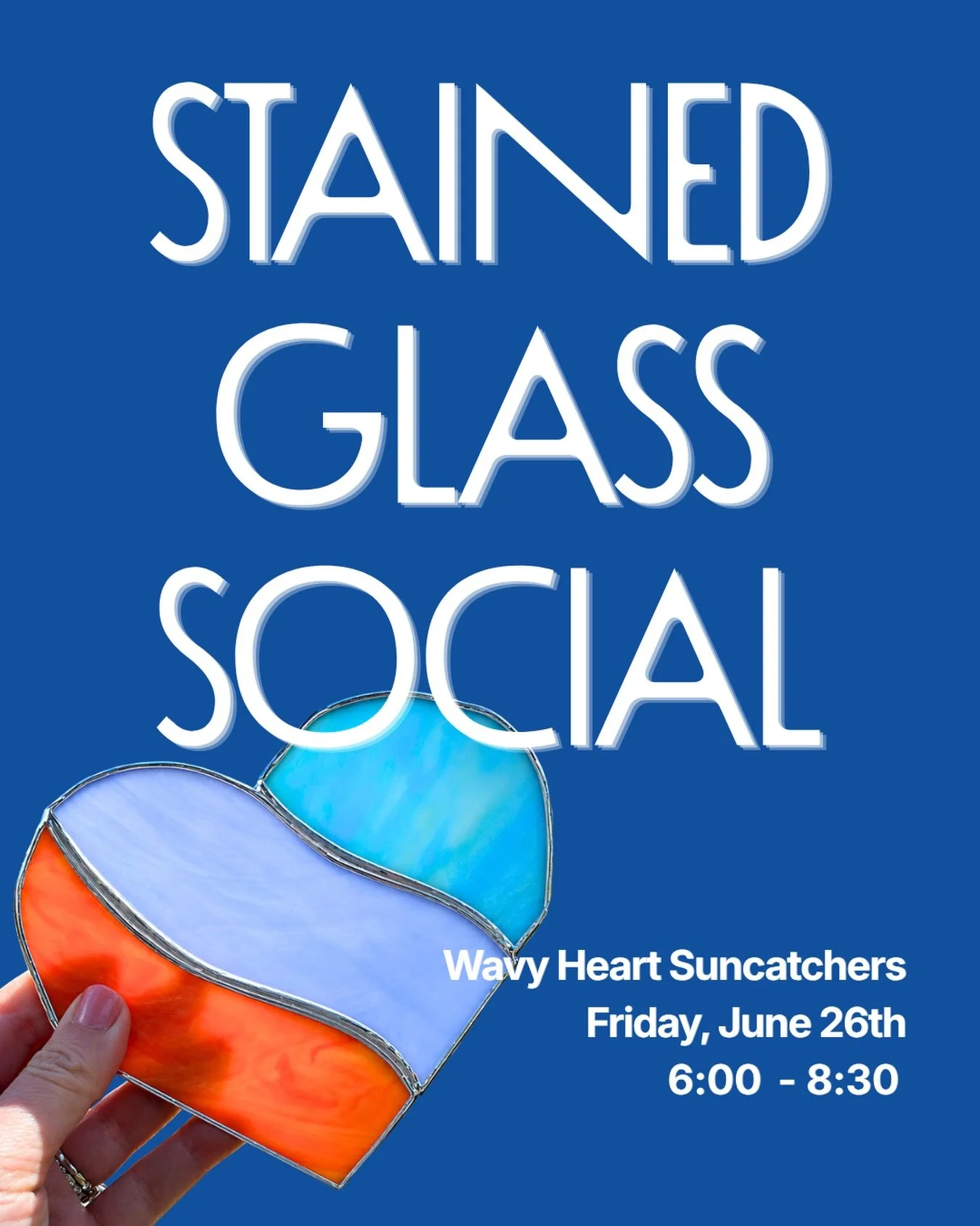 That was a vibe. 🍄🦋Our Stained Glass Social and 101 just wrapped and we are still buzzing from the energy in that room. Up next: Stained Glass Social, Wavy Heart Suncatchers on Friday, June 26th, 6:00 to 8:30. A relaxed evening, great people, and a