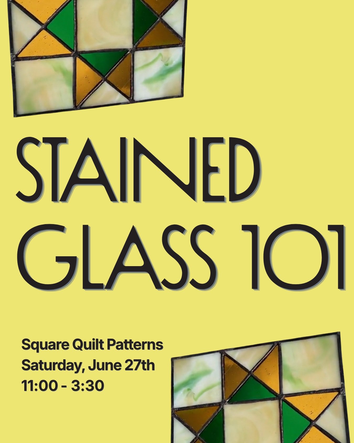 🧡 💚Stained Glass 101, Square Quilt Patterns is happening Saturday, June 27th, 11:00 to 3:30. If you&rsquo;ve been curious about learning the craft, this it!

 Grab your spot at the link in bio.

#workshops #denver #stainedglass #thingstodo #makersg