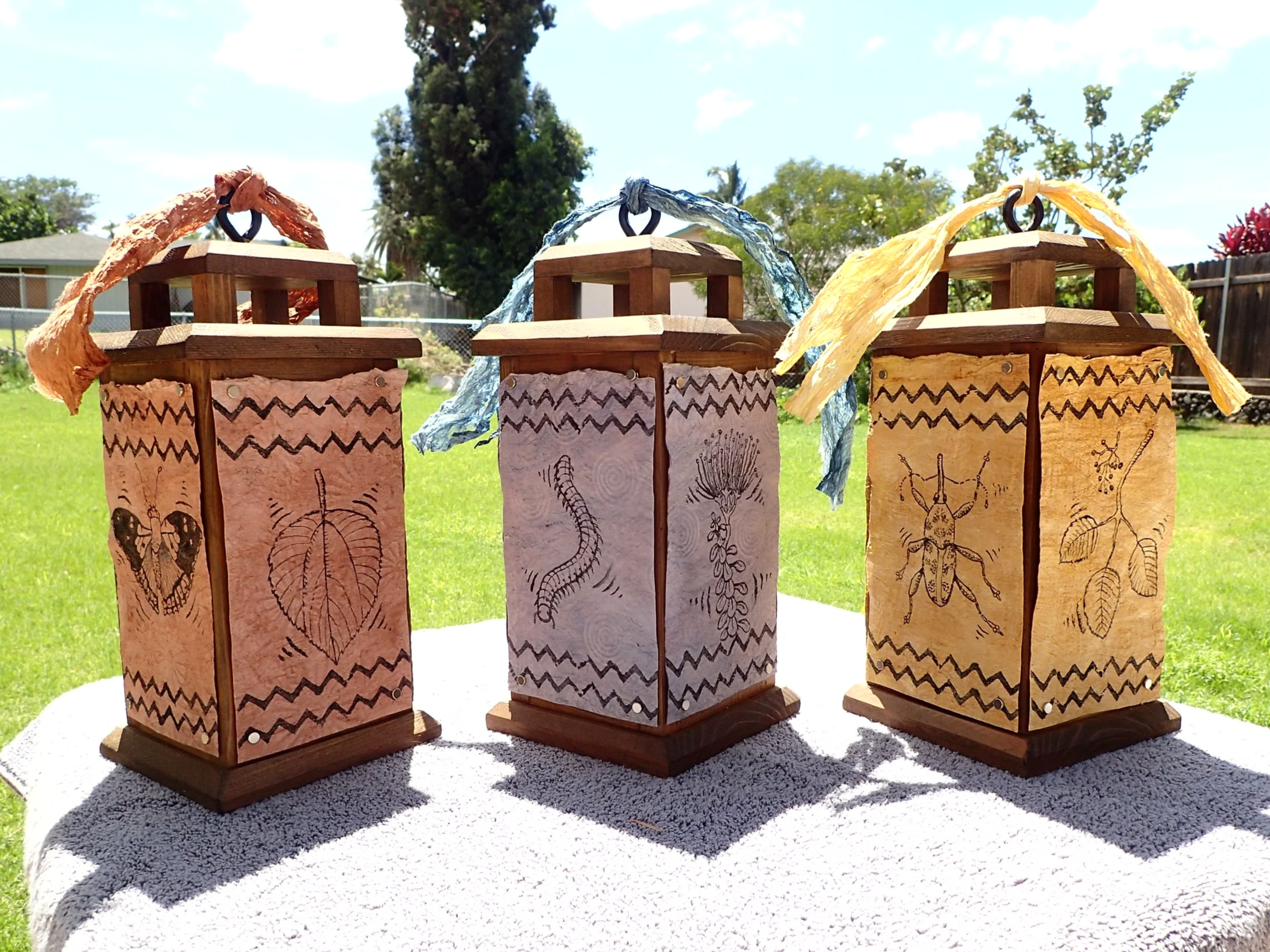 Mea kolo, mea kanu (2024). Each lantern measures 11x5x5 inches. $300 for all three (normally $600).