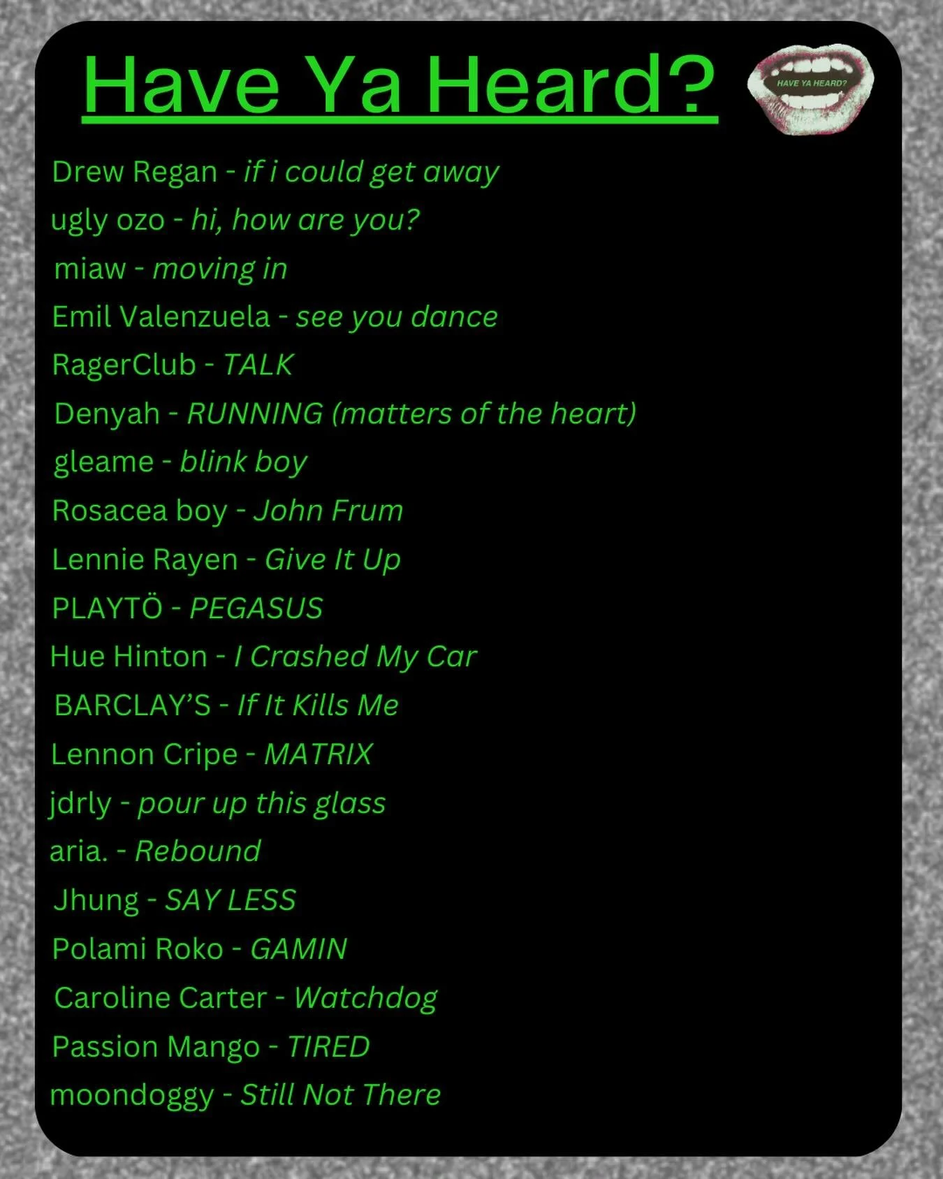 Fresh weekly update - 20 new tracks / artists 🗣️ Playlist link in bio 🎧