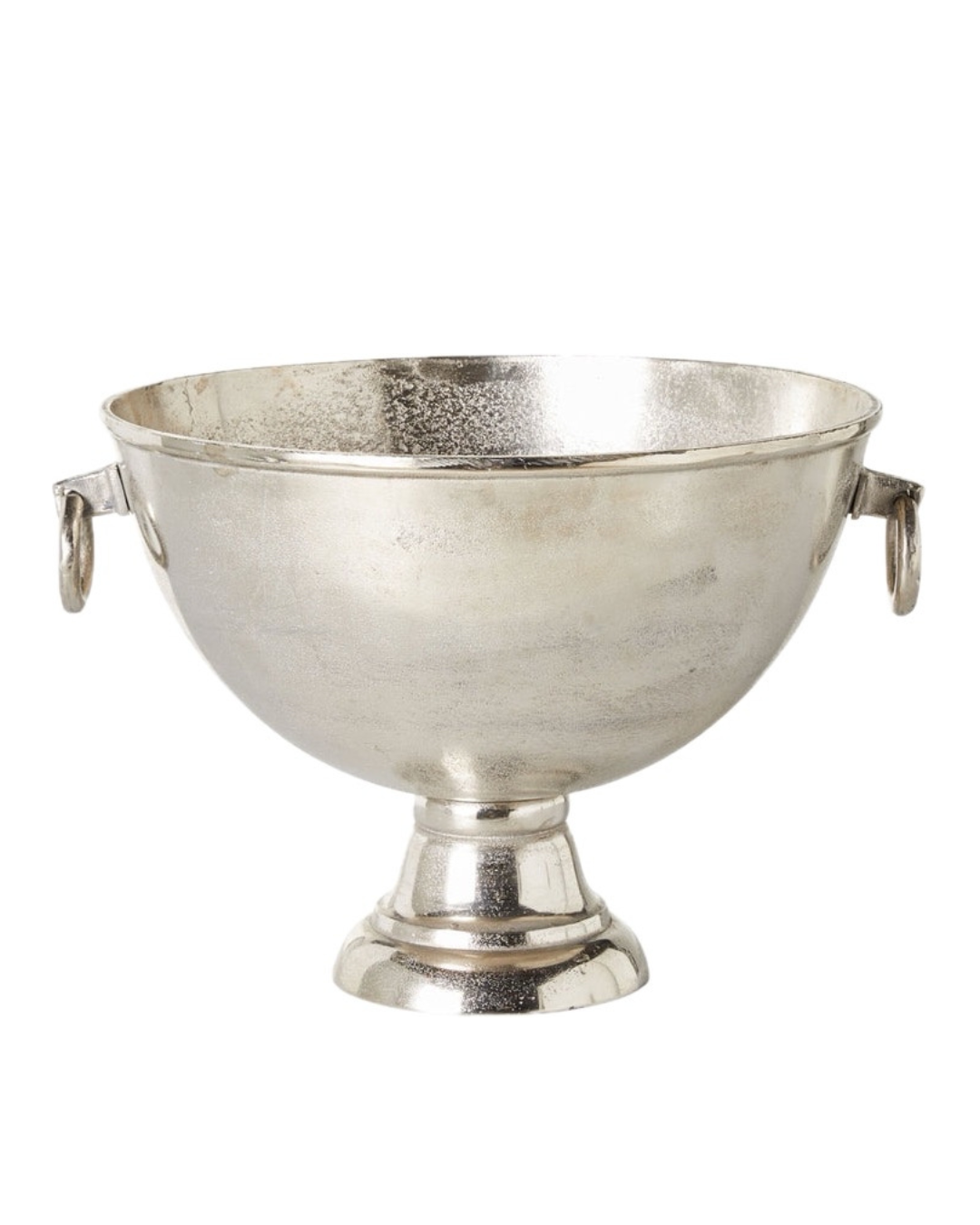 A champagne bowl with two small handles and a wide bowl on a short, rounded base.