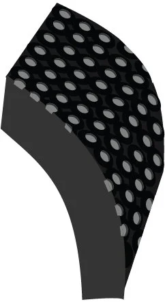 3D patterned black fabric illustration with gray circular designs