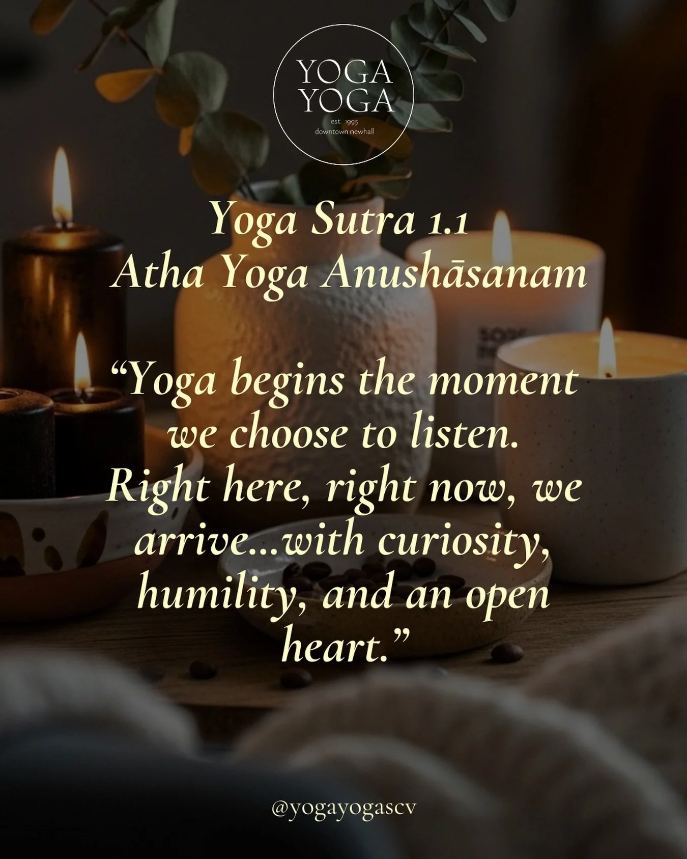Yoga Sutra 1.1 Atha Yoganushasanam: Now, the practice begins✨

Yoga doesn&rsquo;t begin when things are perfect. It begins now&hellip;in this breath, in this body, in this moment.

Each time we arrive on the mat, we begin again.
With presence. 
With 