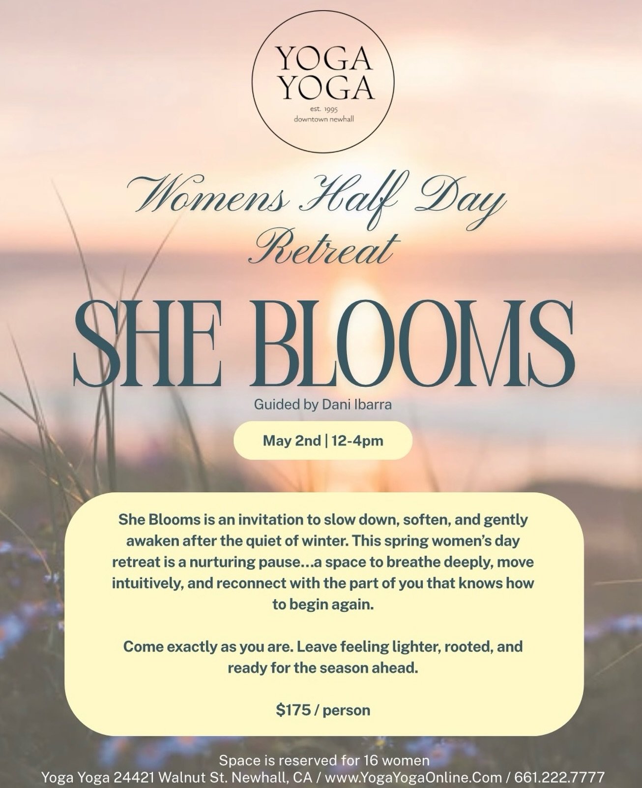 She Blooms ✨
An intimate half-day retreat for women ready to pause, soften, and realign.

Breathwork &bull; Movement &bull; Meditation &bull; Sound Healing &bull; Vision Board

Thoughtfully curated from beginning to end&hellip;
including light nibble