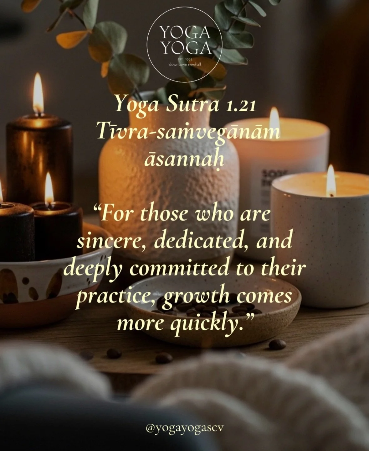 Yoga Sutra 1.21 &ndash;Tīvra-saṁvegānām āsannaḥ

The more wholehearted we are in showing up&hellip;with focus, devotion, and consistency, the closer we move toward peace, clarity, and transformation. 

#YogaPhilosophy #SutraStudy #BackToTheRoots #Tra