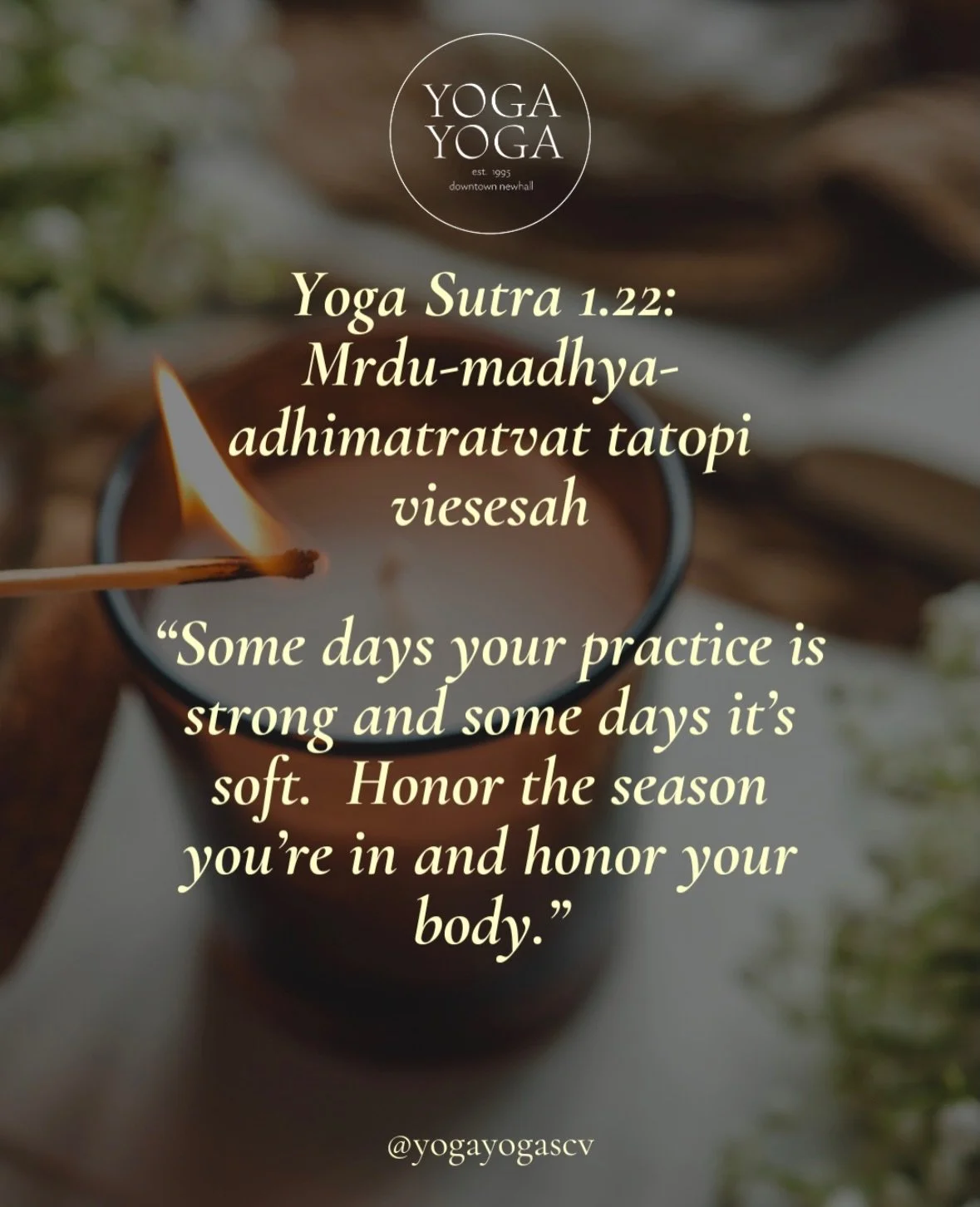 Yoga Sutra 1.22
There is no need to rush or compare yourself to others. Whether your effort is gentle, moderate, or intense, what matters most is showing up with sincerity. Small, consistent steps taken with devotion can lead to meaningful transforma