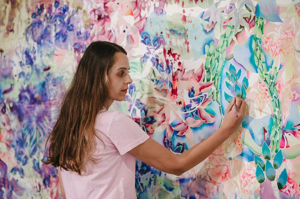 Portrait of artist Sarah Ann Weber featured in RCG Art Advisory exhibition.