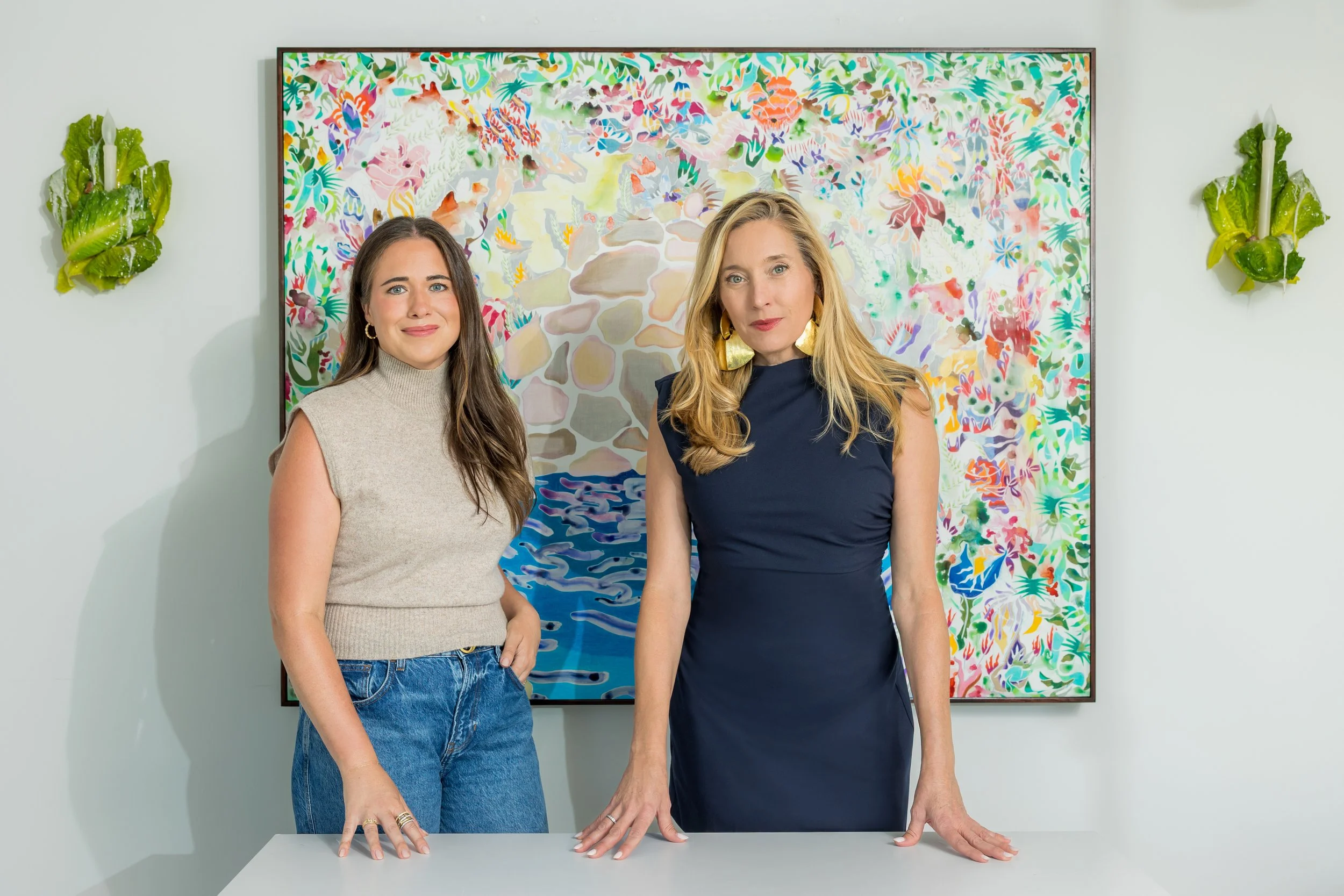 Ryan Campbell and Laura Martin with Sarah Ann Weber’s artwork at The Advisory by RCG Art Advisory in Rancho Santa Fe, California