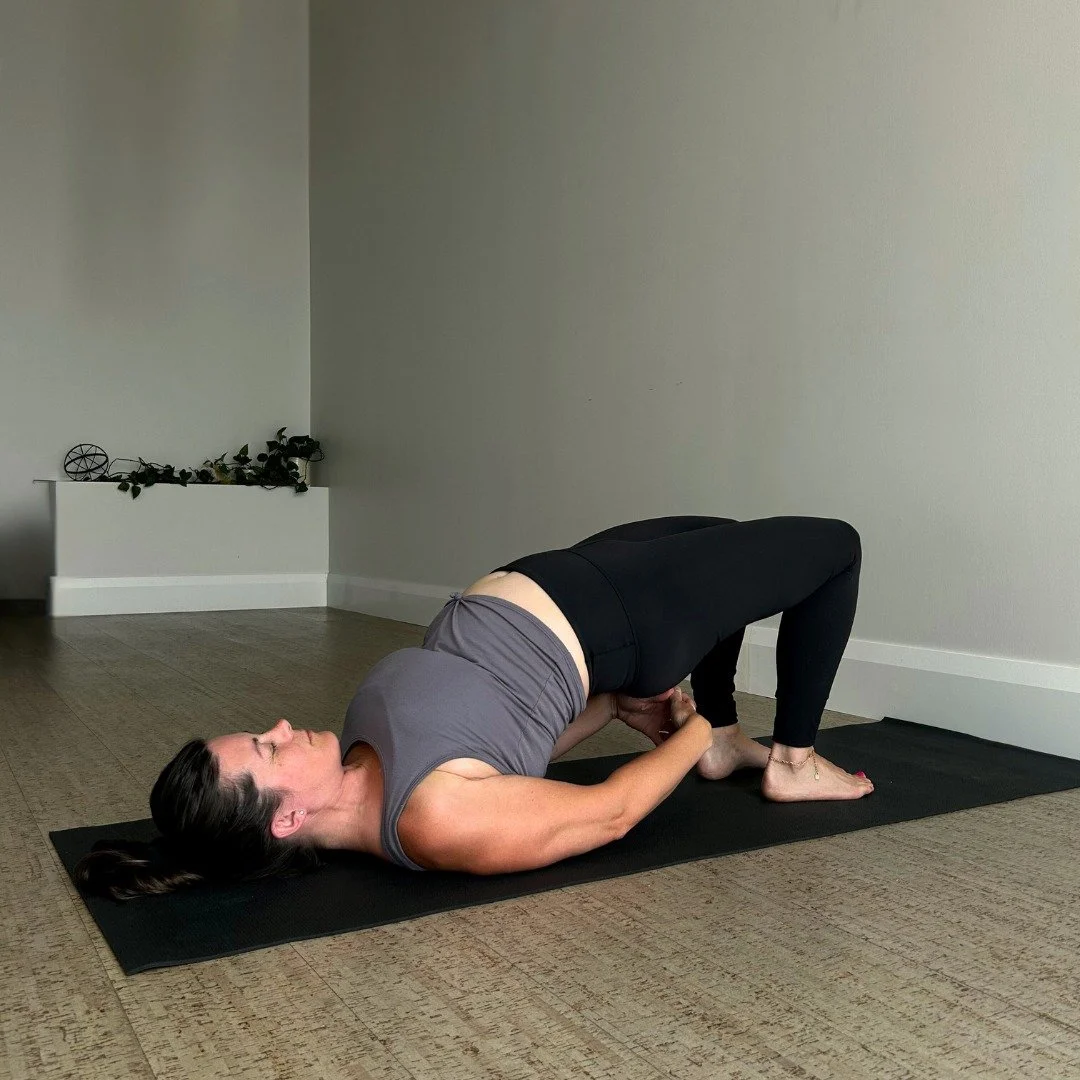 Bridge Pose (Setu Bandha Sarvangasana) is one of those shapes that reminds us strength and softness can co-exist.

- Physical Benefits: strengthens the back, glutes, and legs. Opens the chest and hip flexors. Stimulates circulation.
- Energetic Benef