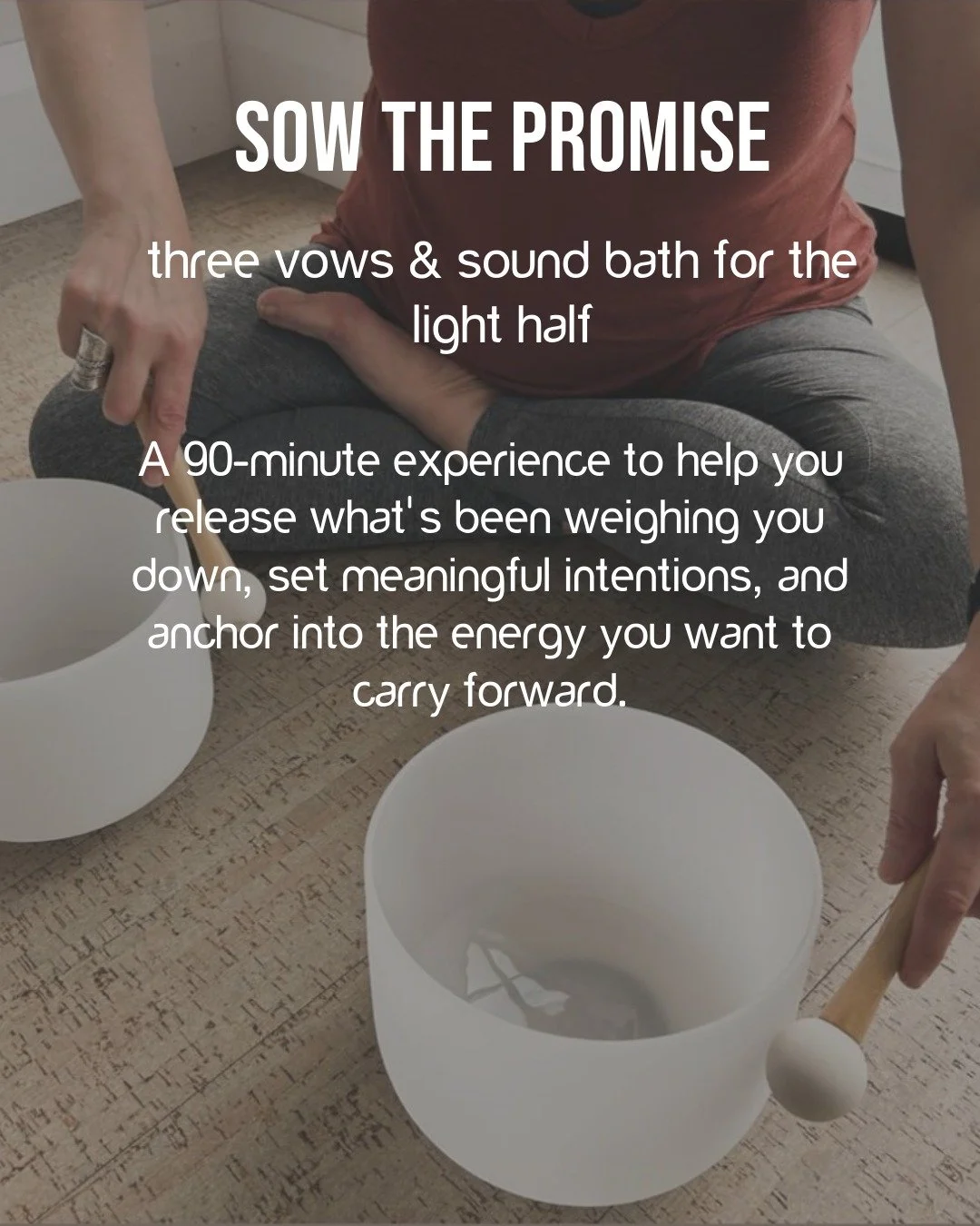WORKSHOP 🖤 

As we move into the lighter half of the year, this is your invitation to pause, reflect, and reconnect with what truly matters. ✨

Sow the Promise: Three Vows &amp; Sound Bath for the Light Half is a 90-minute experience to help you rel