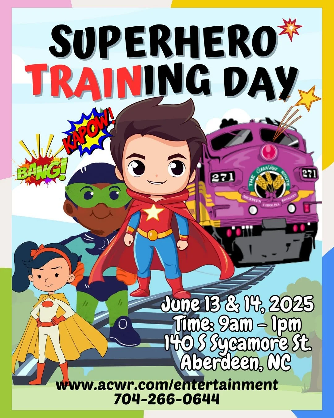 🦸&zwj;♂️💥 SUPERHERO TRAIN-ing DAY! 💥🦸&zwj;♀️

Grab your capes and play alongside our favorite train! 🚂 Join our favorite @entertainmenttrain for a day of superhero-sized fun in downtown Aberdeen!

🎉 Kids can:
✔️ Wear their favorite superhero co