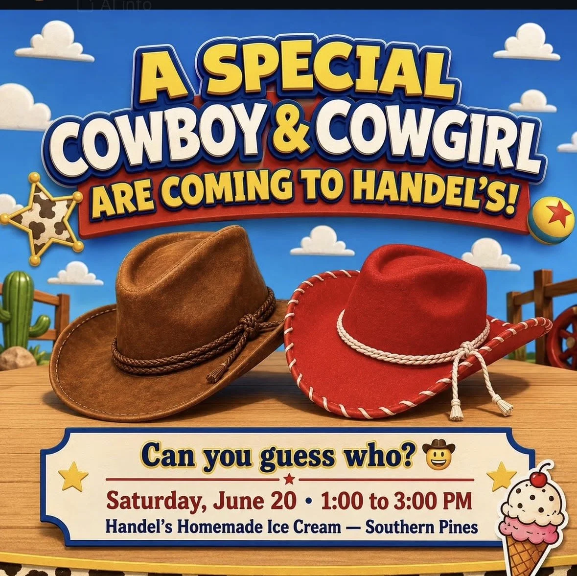 A Special Cowboy & Cowgirl are visiting Handel’s 