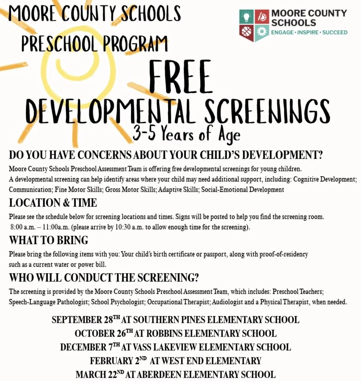 Moore County School’s Preschool Assessment Day - Free!