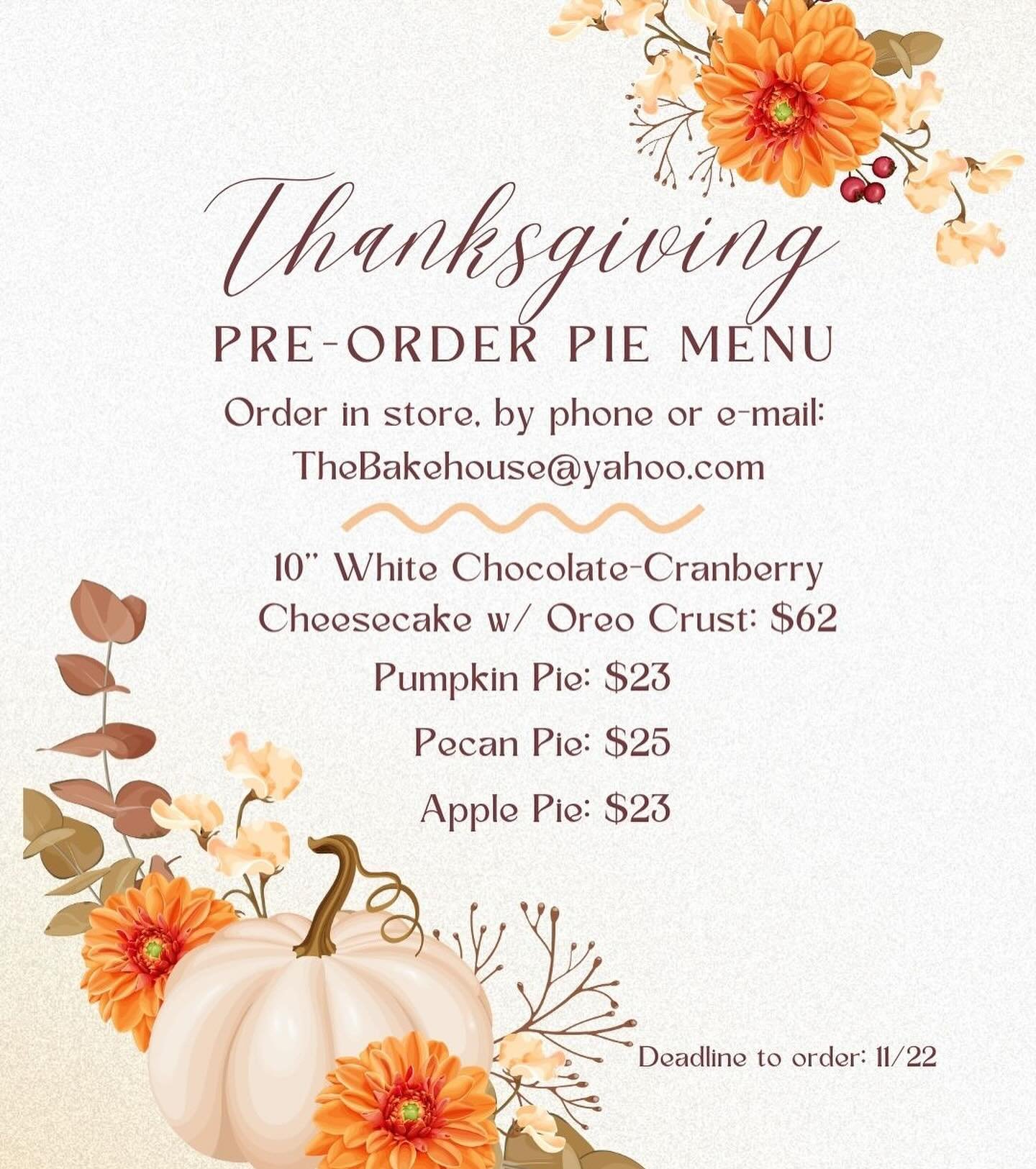 The Bakehouse Aberdeen Pre-Order pies for Thanksgiving in Aberdeen 2025